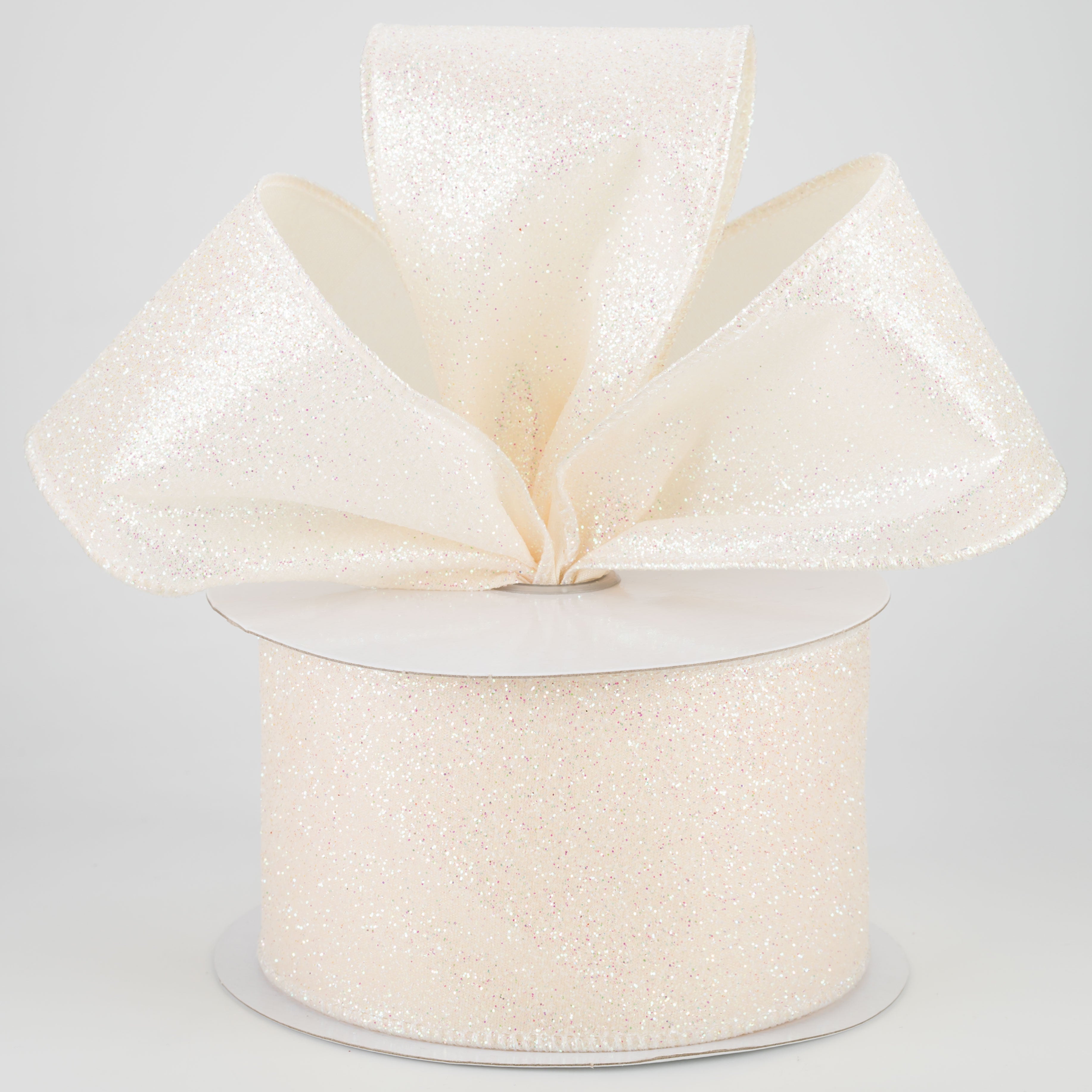 2.5" Iridescent Glitter Satin Ribbon: Ivory (10 Yards) Lifestyle Photo