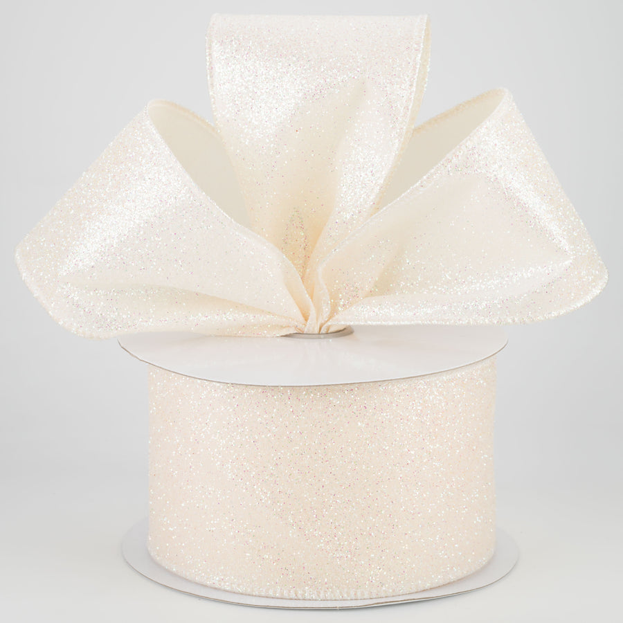 2.5" Iridescent Glitter Satin Ribbon: Ivory (10 Yards) Lifestyle Photo