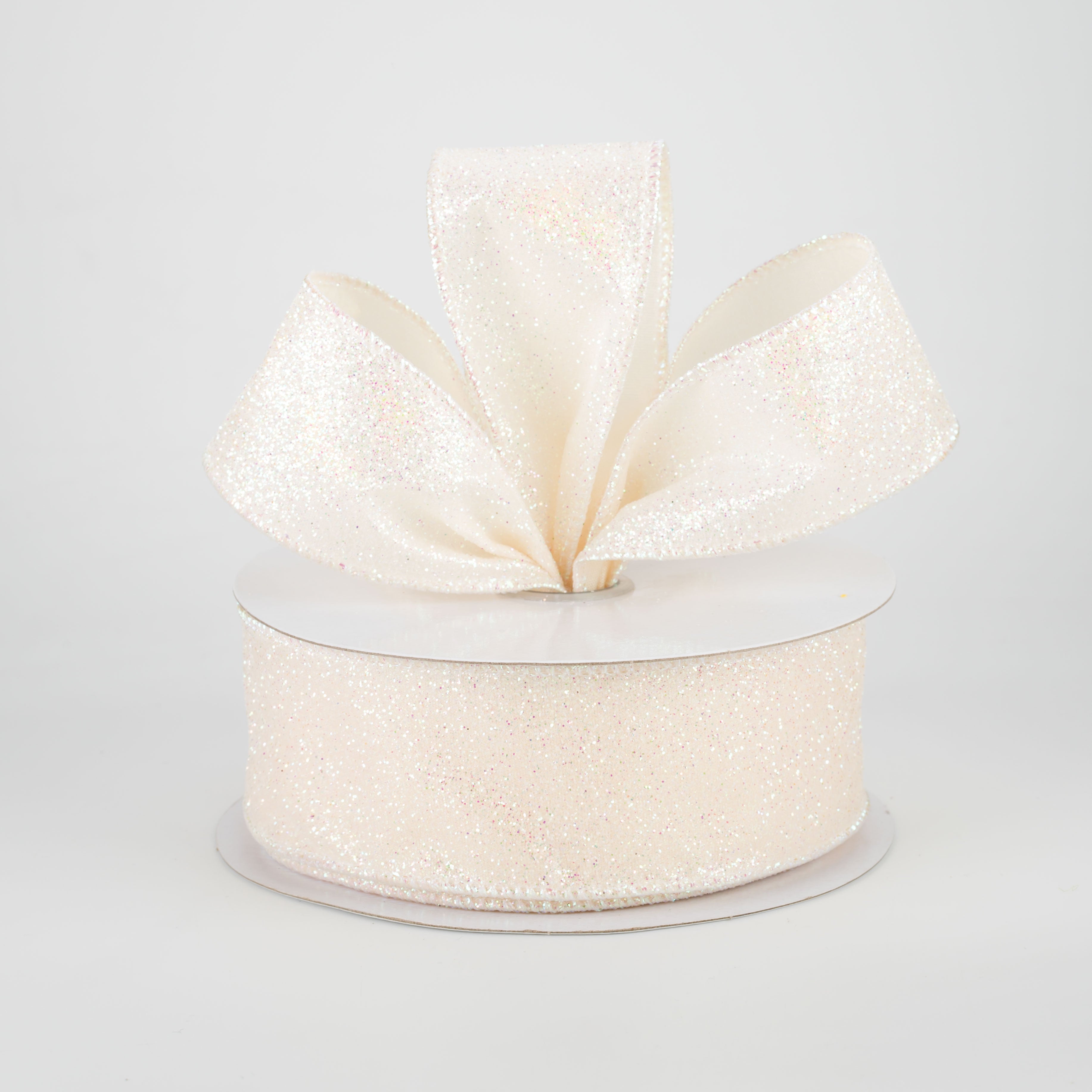 1.5" Iridescent Glitter Satin Ribbon: Ivory (10 Yards) Lifestyle Photo