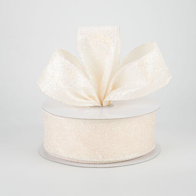 1.5" Iridescent Glitter Satin Ribbon: Ivory (10 Yards) Lifestyle Photo