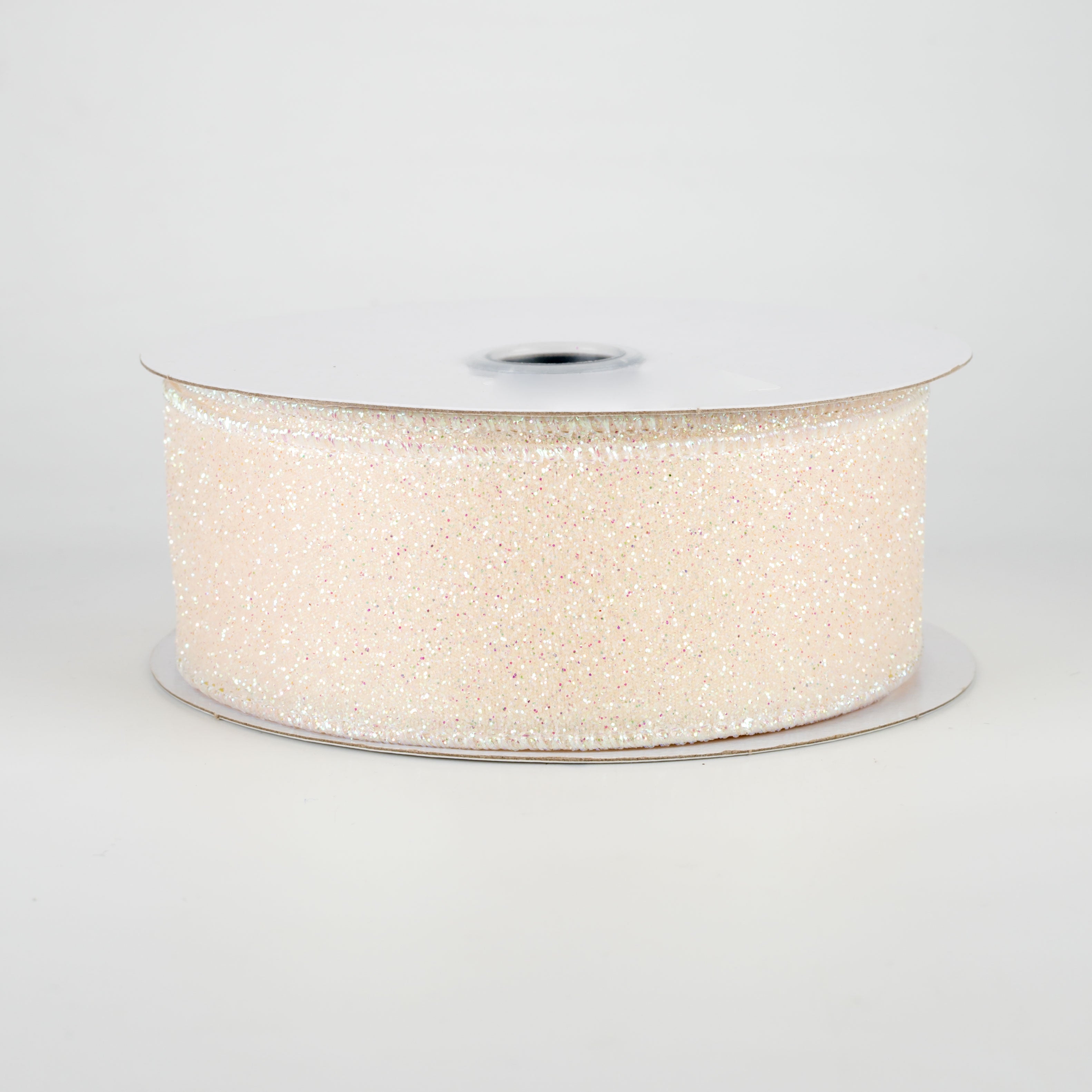 1.5" Iridescent Glitter Satin Ribbon: Ivory (10 Yards)