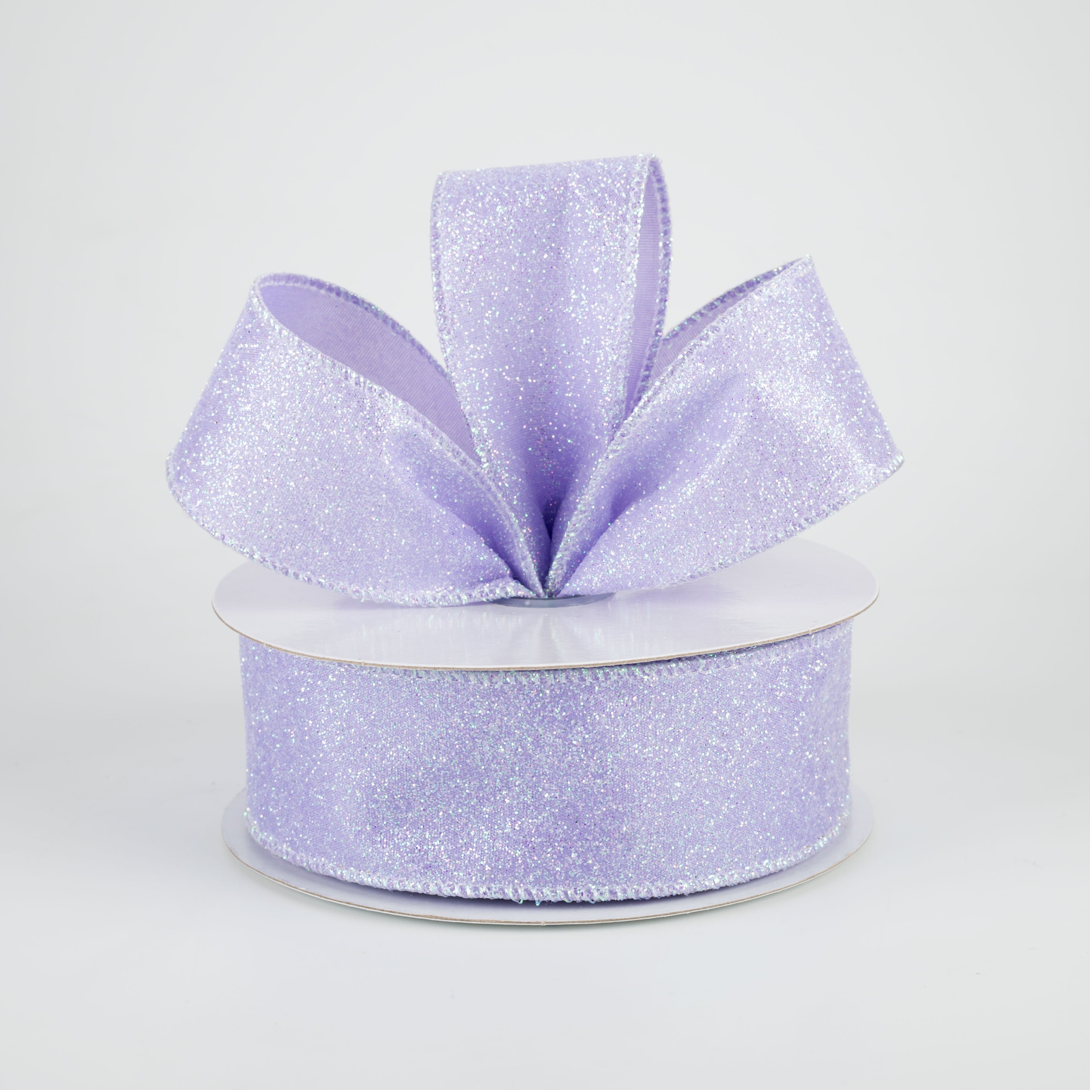 1.5" Iridescent Glitter Satin Ribbon: Lavender (10 Yards) Lifestyle Photo