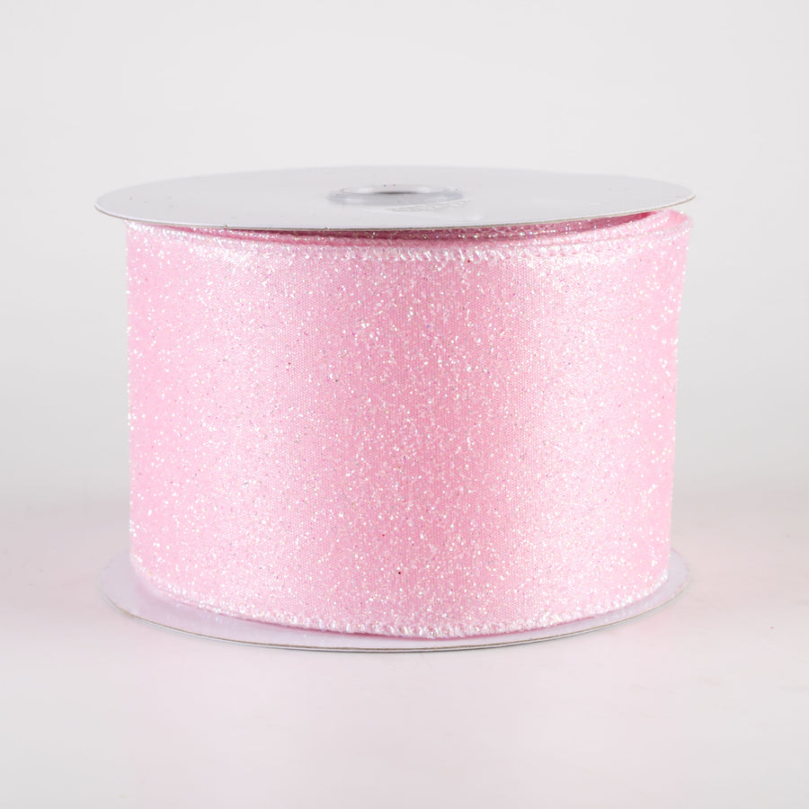 2.5" Iridescent Glitter Satin Ribbon: Light Pink (10 Yards)