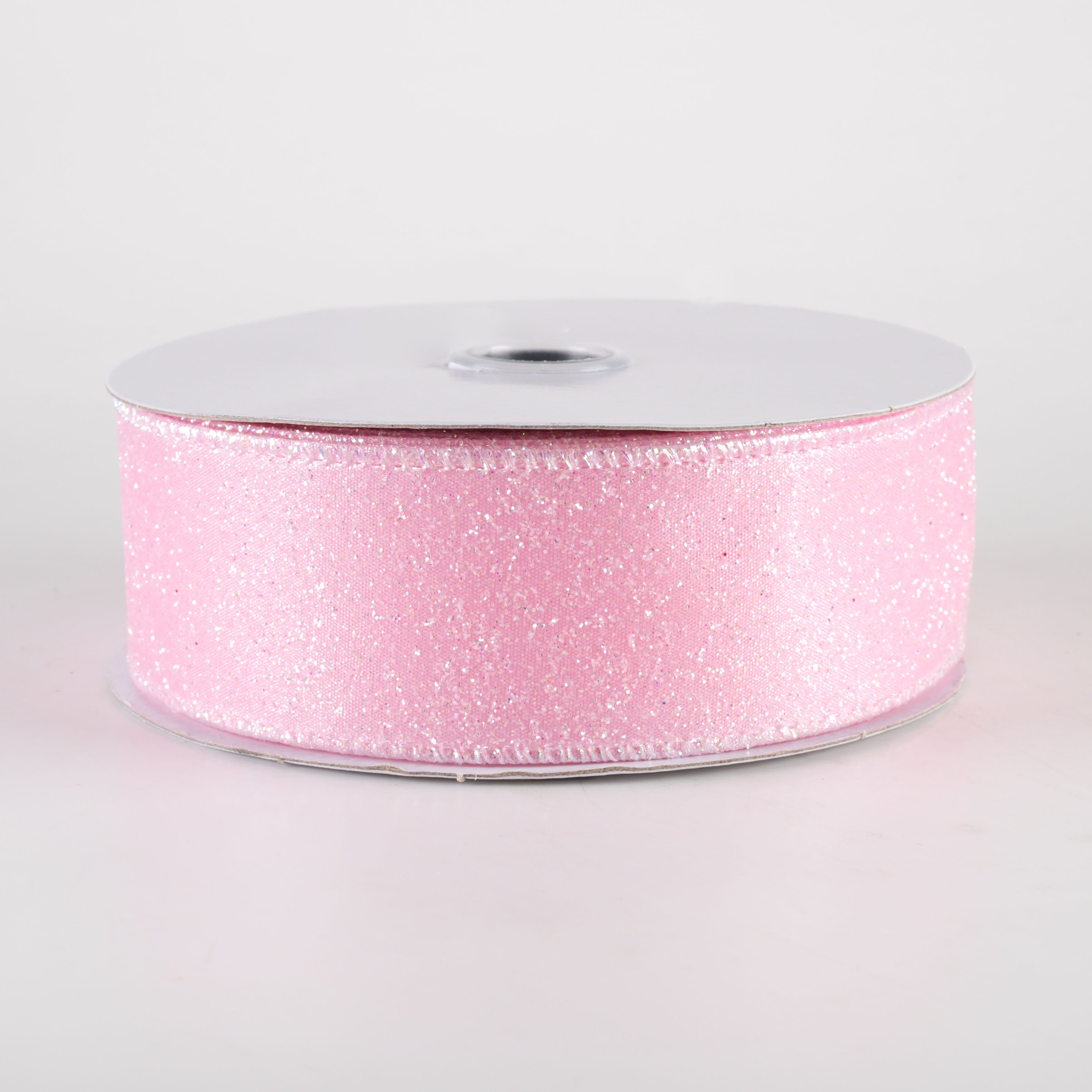 1.5" Iridescent Glitter Satin Ribbon: Light Pink (10 Yards)
