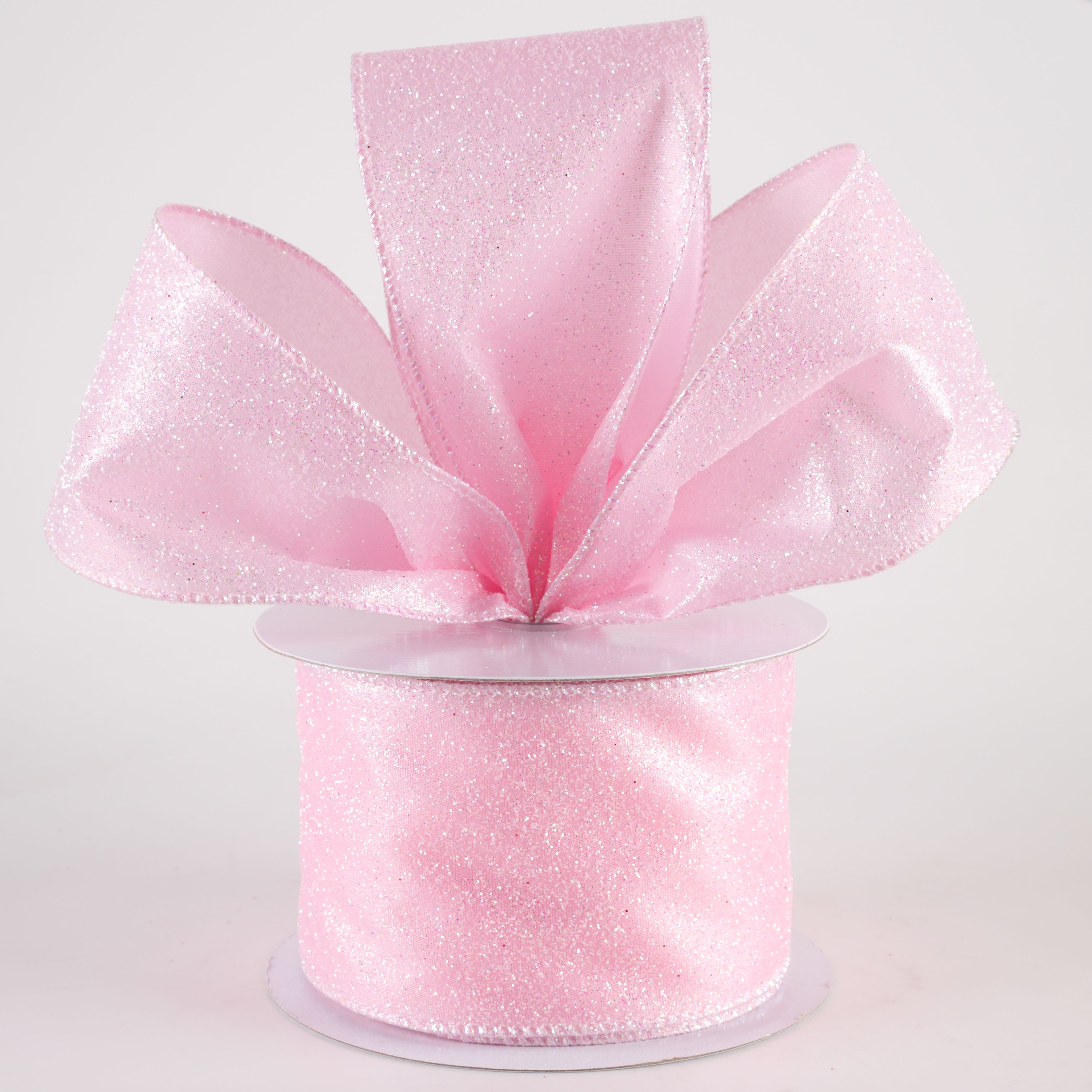 2.5" Iridescent Glitter Satin Ribbon: Light Pink (10 Yards) Lifestyle Photo
