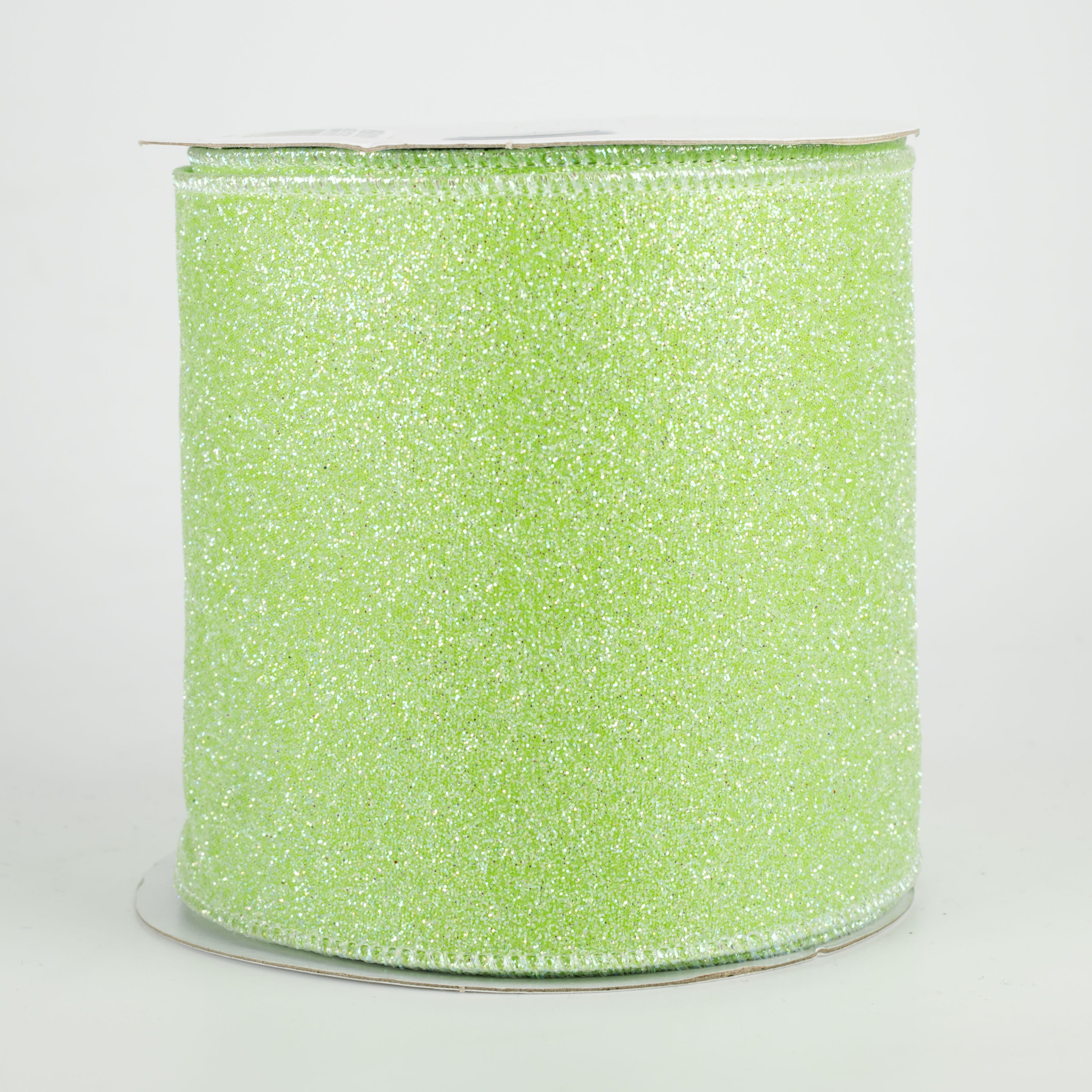 4" Iridescent Glitter Satin Ribbon: Lime Green (10 Yards)