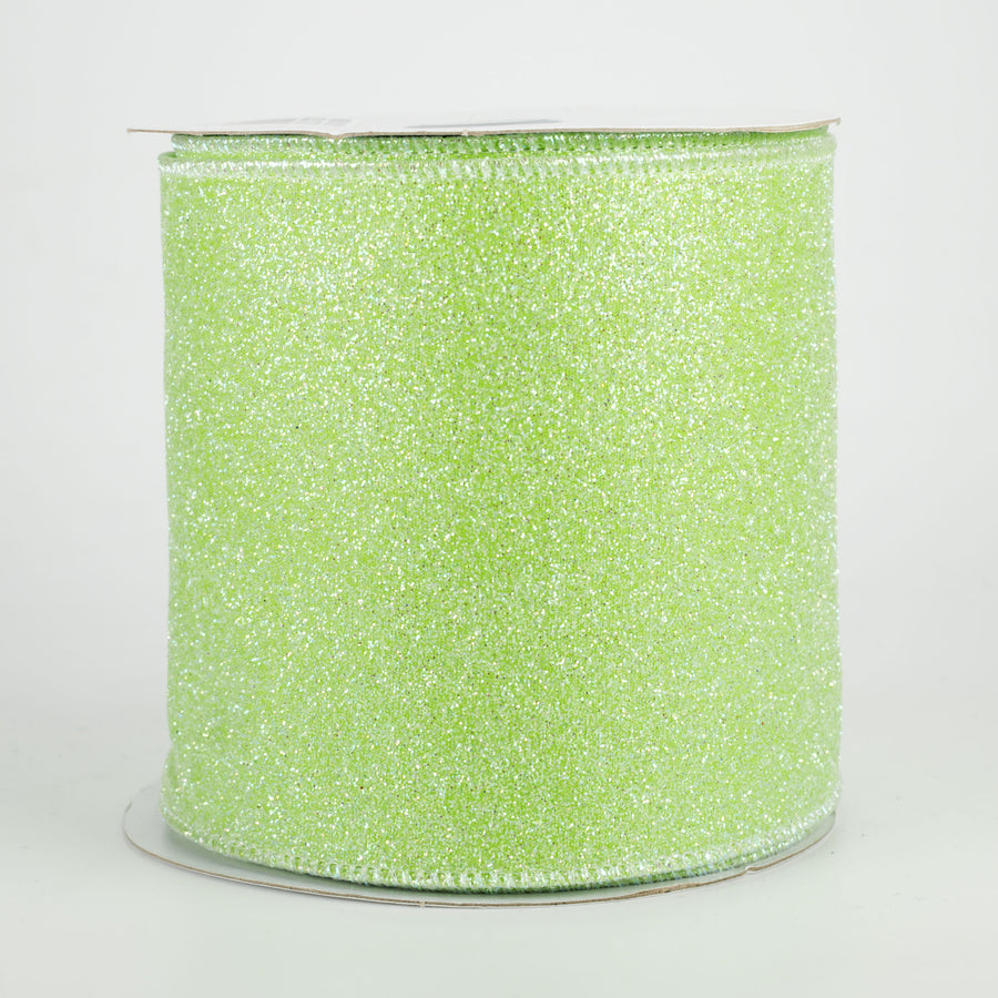 4" Iridescent Glitter Satin Ribbon: Lime Green (10 Yards)