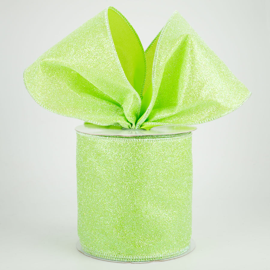 4" Iridescent Glitter Satin Ribbon: Lime Green (10 Yards) Lifestyle Photo