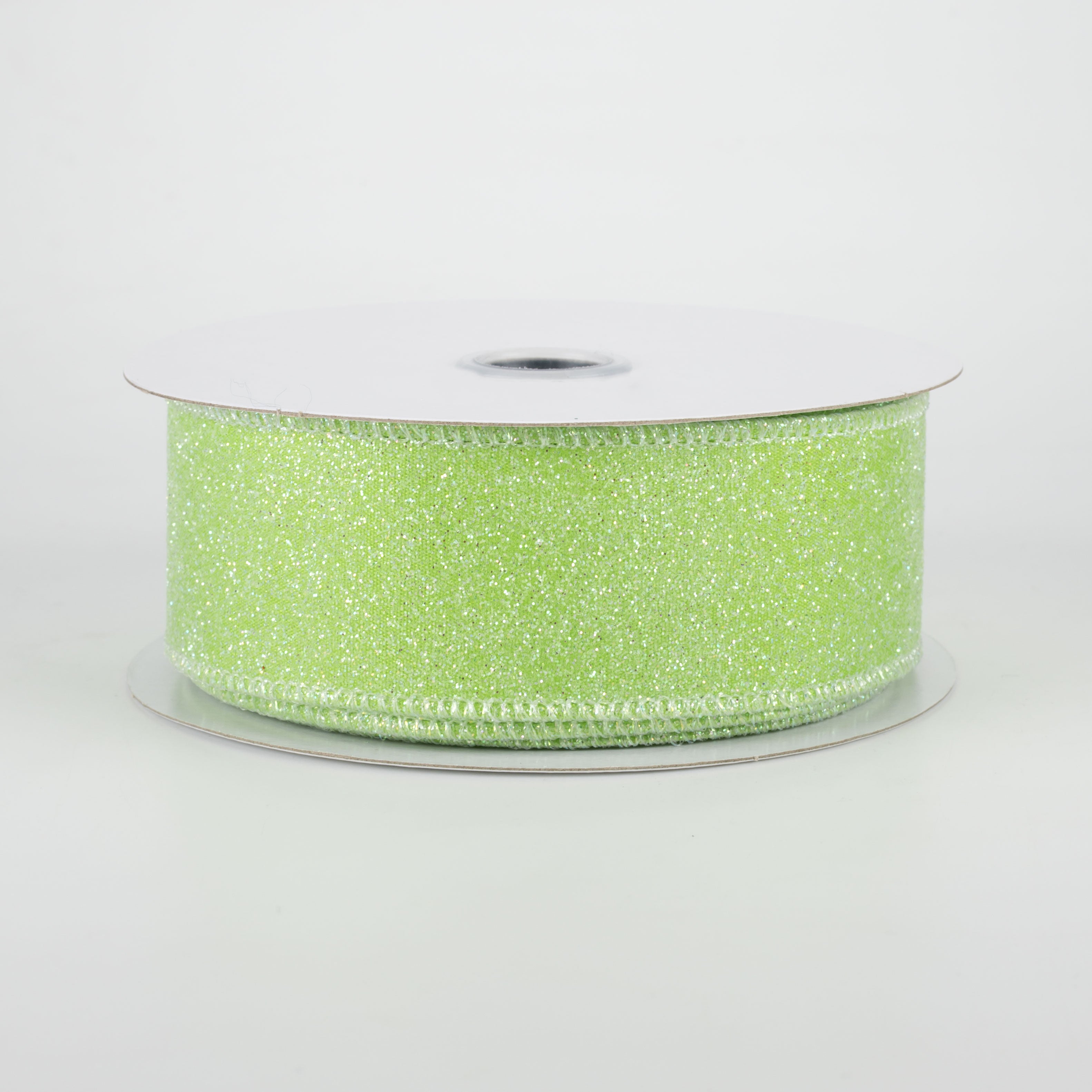 1.5" Iridescent Glitter Satin Ribbon: Lime Green (10 Yards)