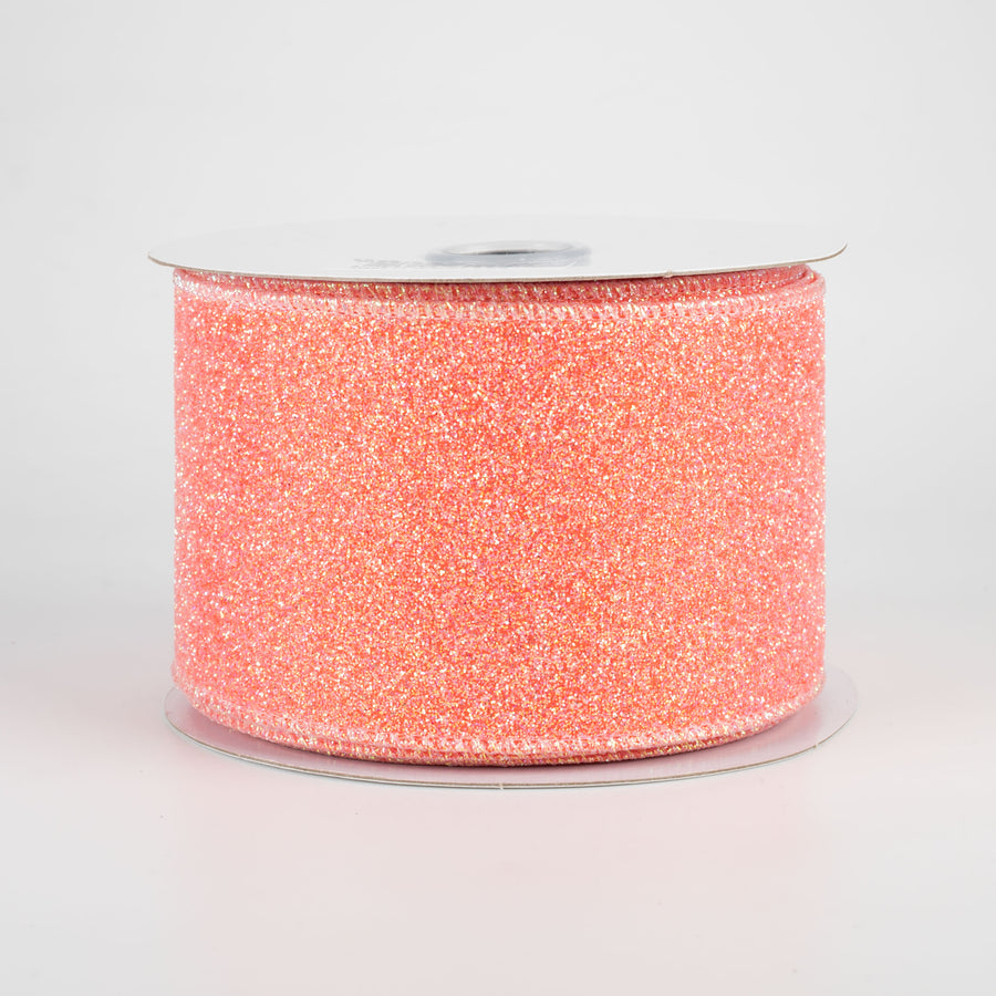 2.5" Iridescent Glitter Satin Ribbon: Orange (10 Yards)