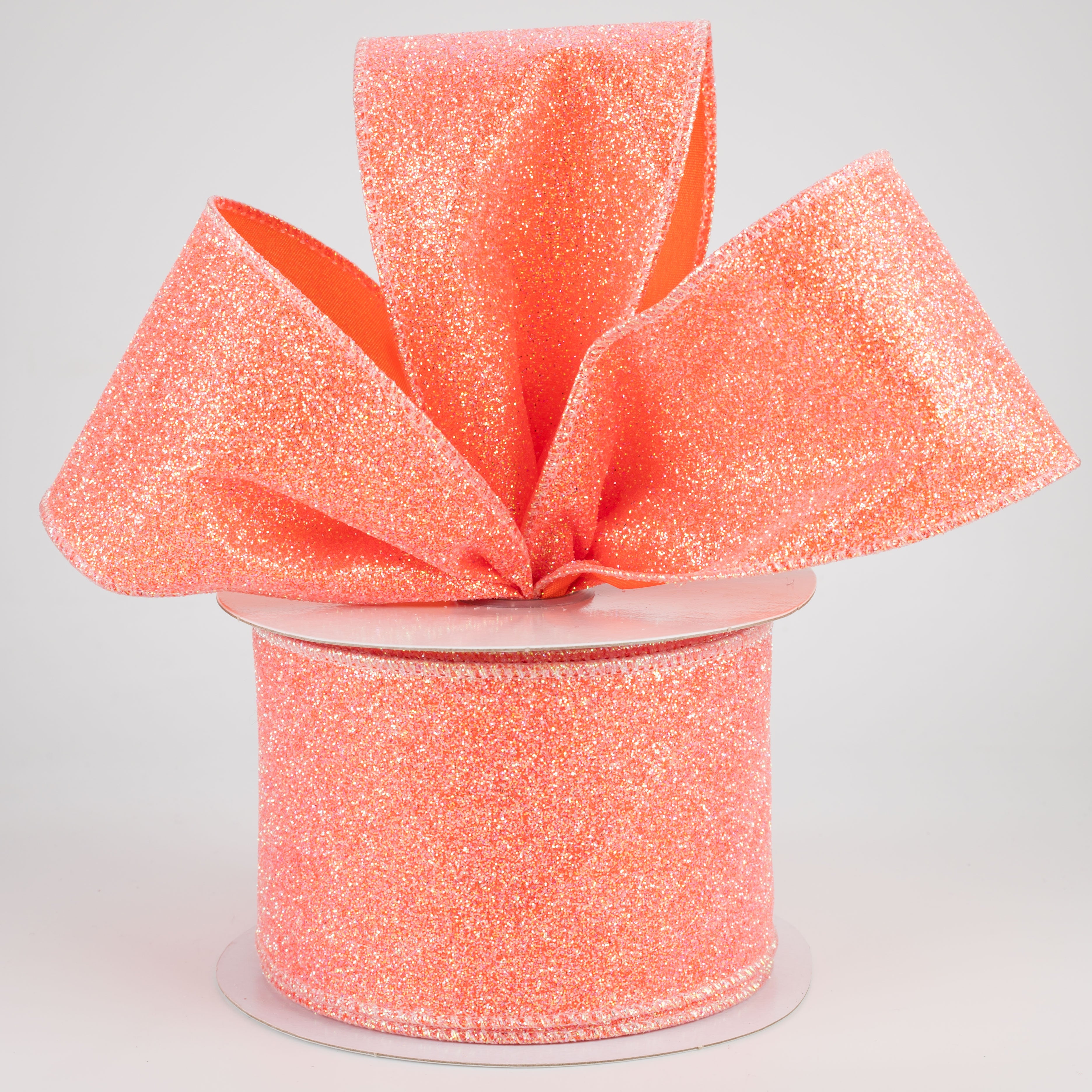 2.5" Iridescent Glitter Satin Ribbon: Orange (10 Yards) Lifestyle Photo