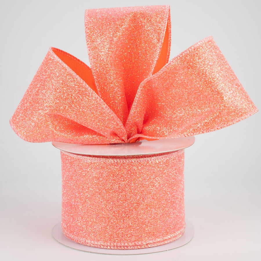 2.5" Iridescent Glitter Satin Ribbon: Orange (10 Yards) Lifestyle Photo