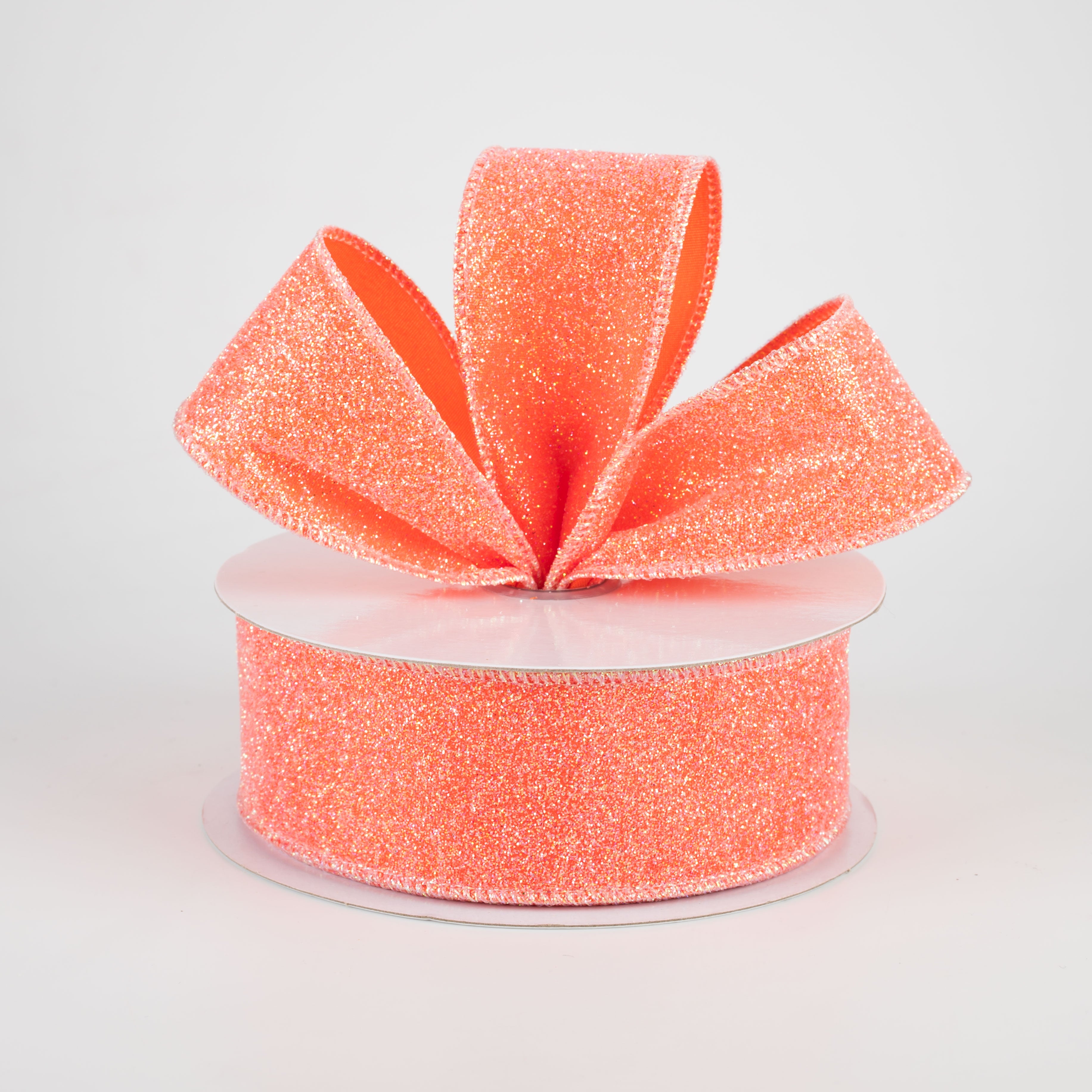 1.5" Iridescent Glitter Satin Ribbon: Orange (10 Yards) Lifestyle Photo