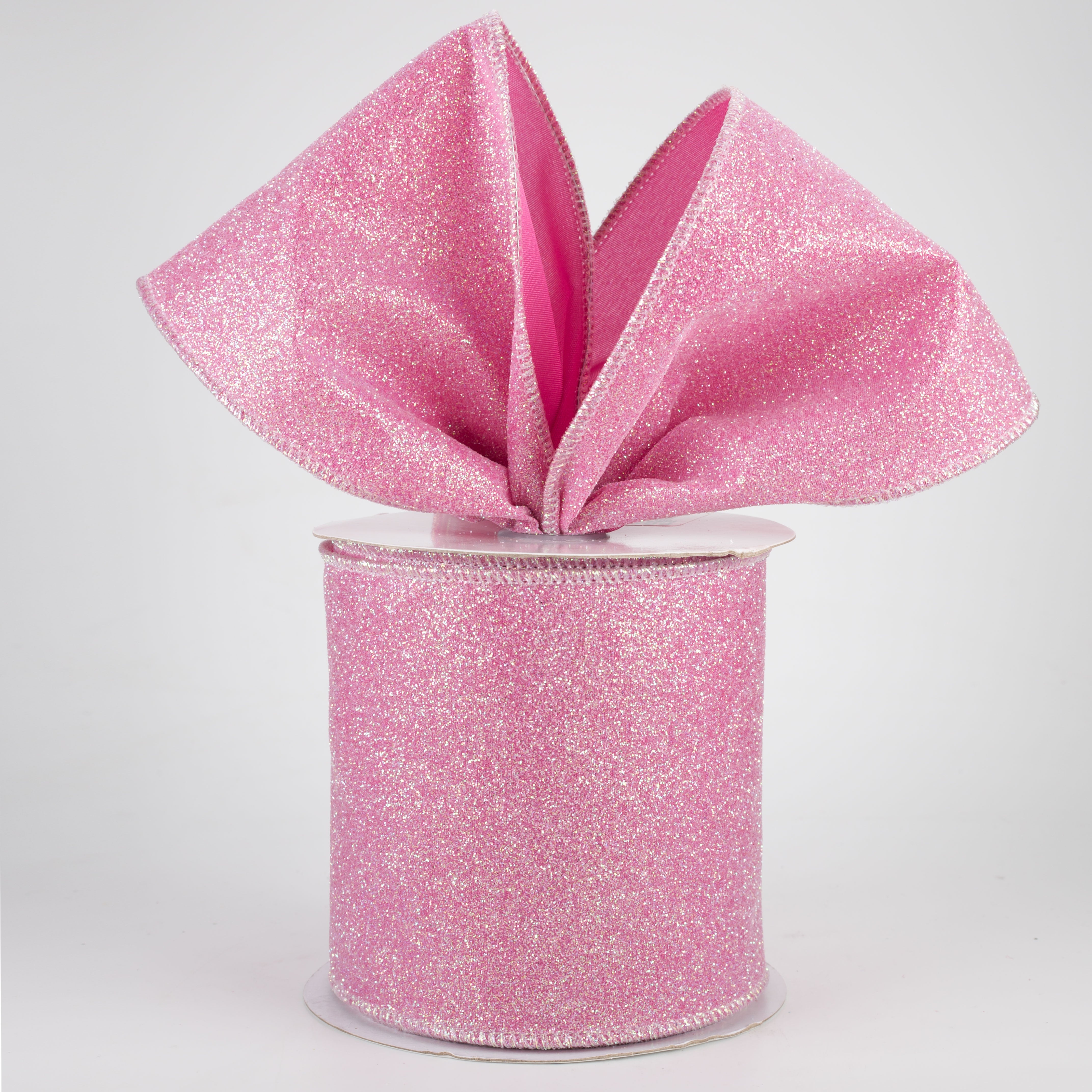 4" Iridescent Glitter Satin Ribbon: Pink (10 Yards) Lifestyle Photo