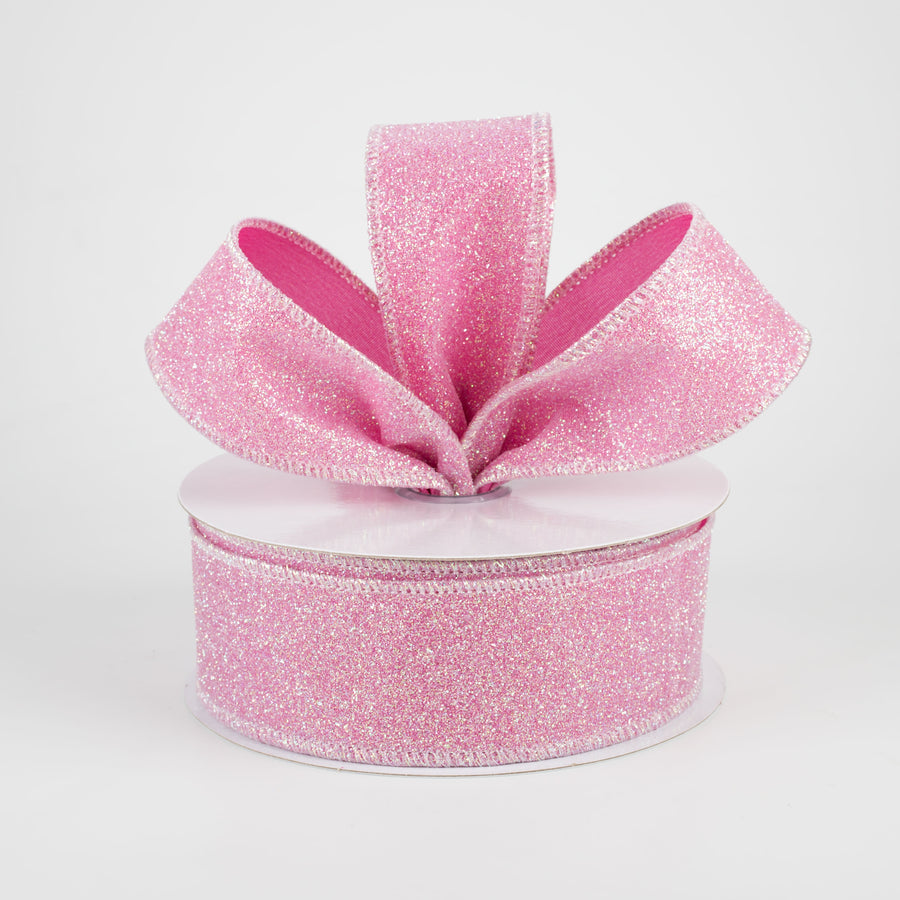 1.5" Iridescent Glitter Satin Ribbon: Pink (10 Yards) Lifestyle Photo