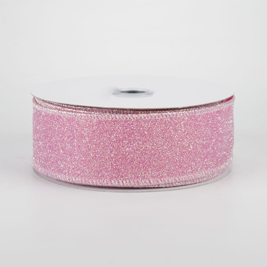 1.5" Iridescent Glitter Satin Ribbon: Pink (10 Yards)