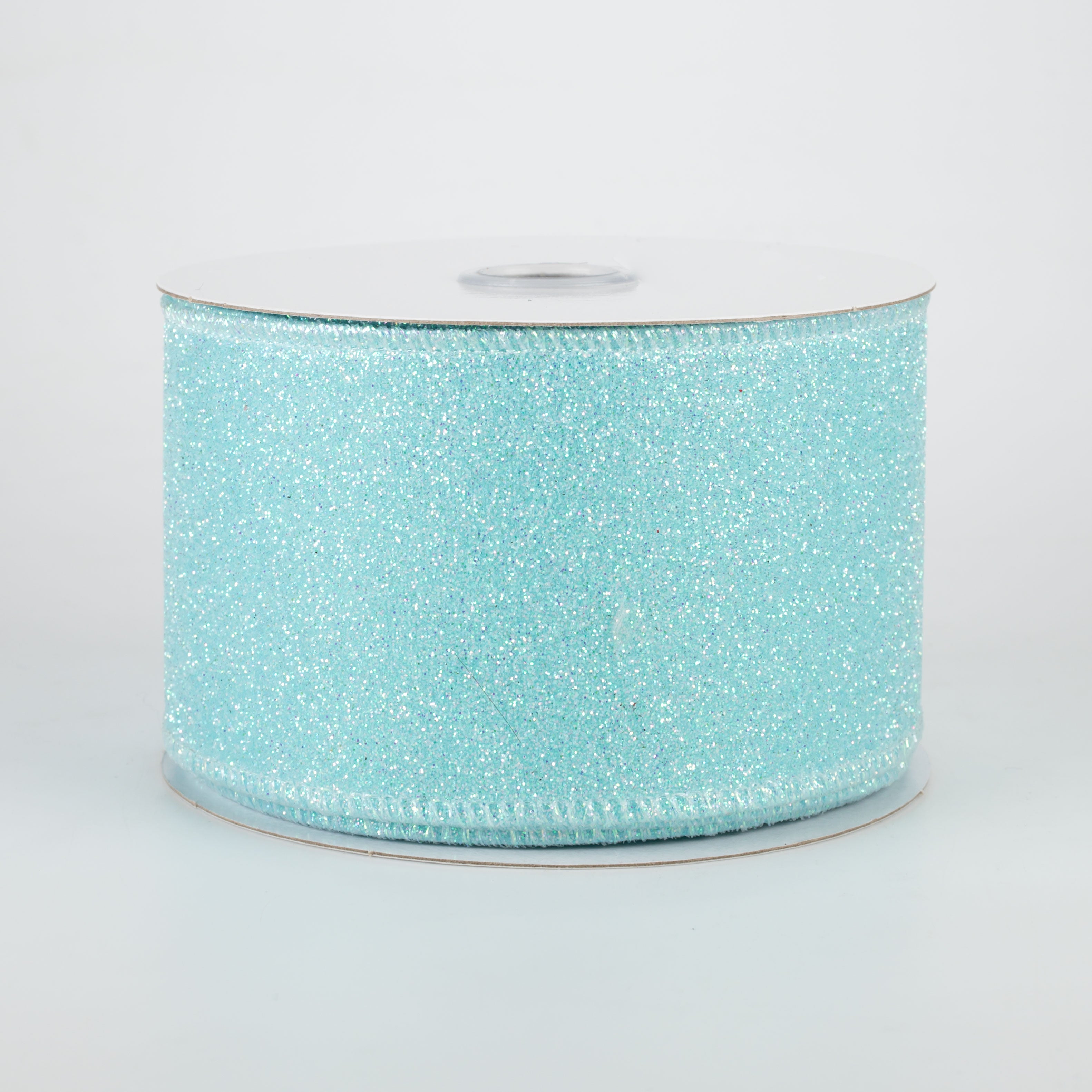 2.5" Iridescent Glitter Satin Ribbon: Robin's Egg Blue (10 Yards)