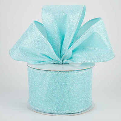 2.5" Iridescent Glitter Satin Ribbon: Robin's Egg Blue (10 Yards) Lifestyle Photo