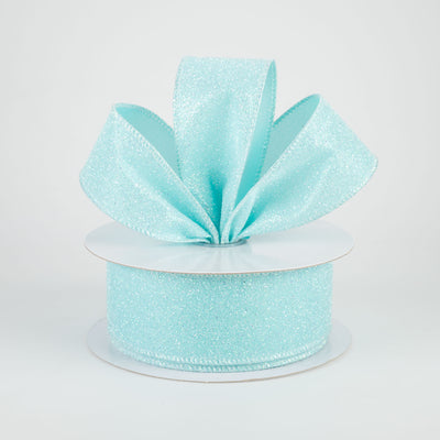 1.5" Iridescent Glitter Satin Ribbon: Robin's Egg Blue (10 Yards) Lifestyle Photo