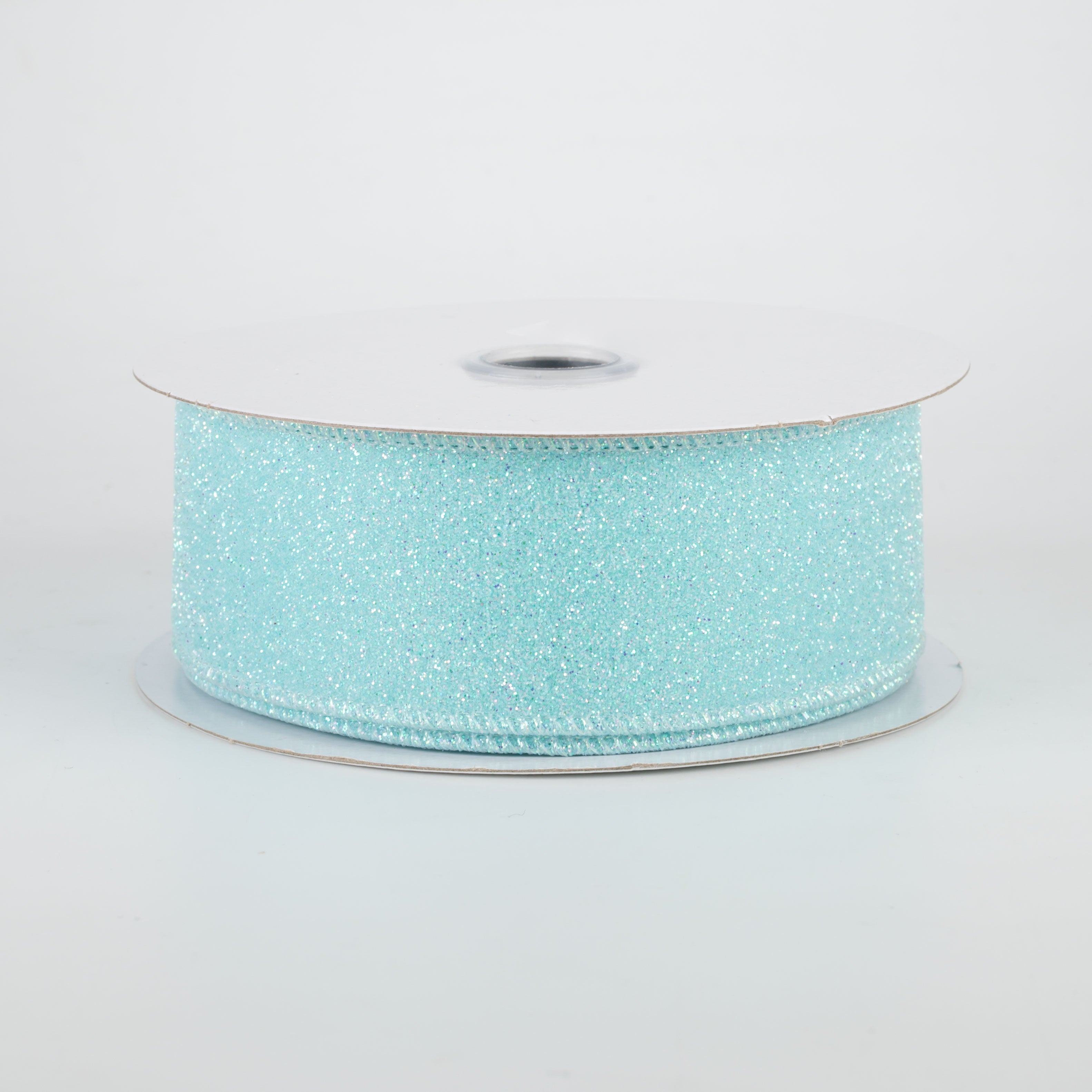 1.5" Iridescent Glitter Satin Ribbon: Robin's Egg Blue (10 Yards)