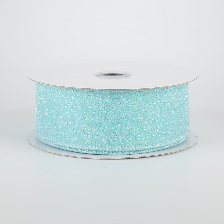 1.5" Iridescent Glitter Satin Ribbon: Robin's Egg Blue (10 Yards)