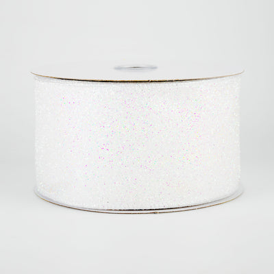 2.5" Iridescent Glitter Satin Ribbon: White (10 Yards)
