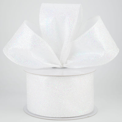 2.5" Iridescent Glitter Satin Ribbon: White (10 Yards) Lifestyle Photo