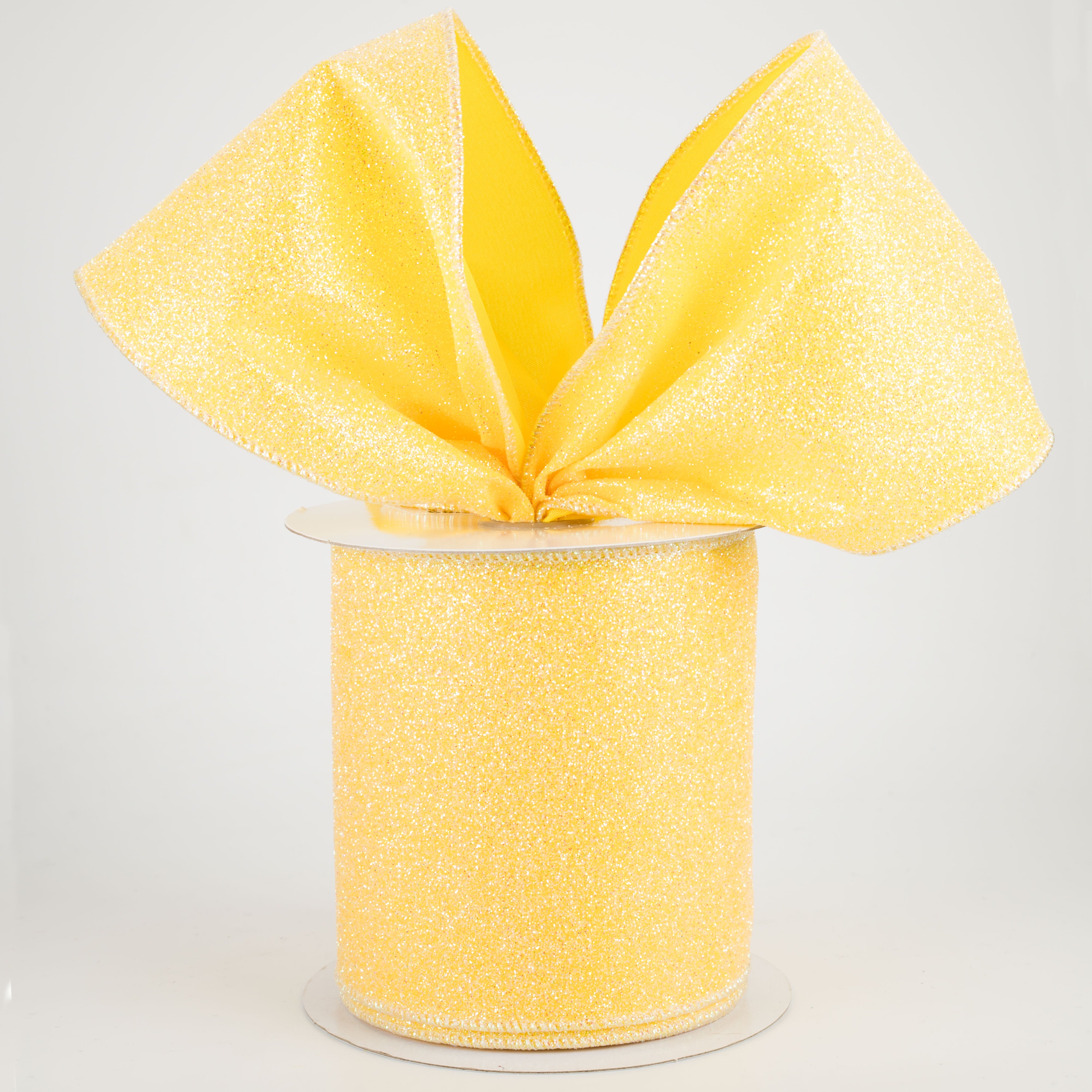 4" Iridescent Glitter Satin Ribbon: Yellow (10 Yards) Lifestyle Photo