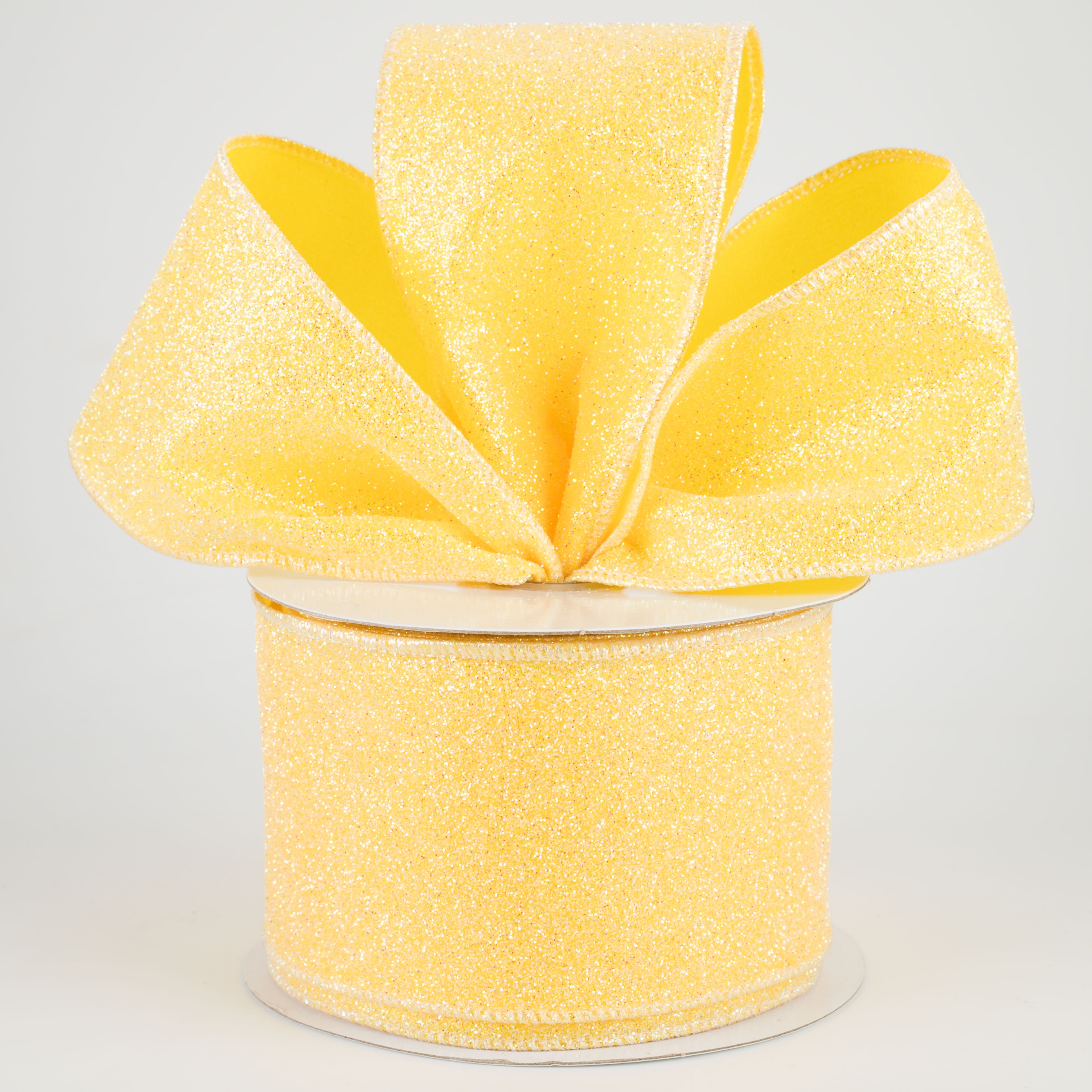 2.5" Iridescent Glitter Satin Ribbon: Yellow (10 Yards) Lifestyle Photo