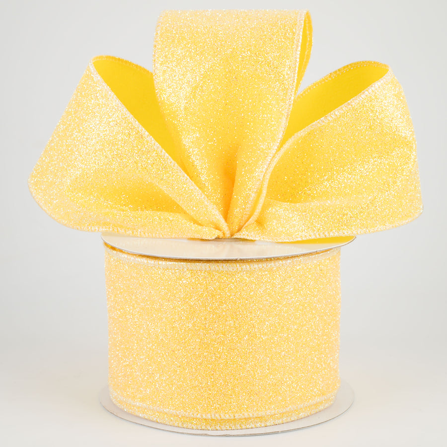 2.5" Iridescent Glitter Satin Ribbon: Yellow (10 Yards) Lifestyle Photo