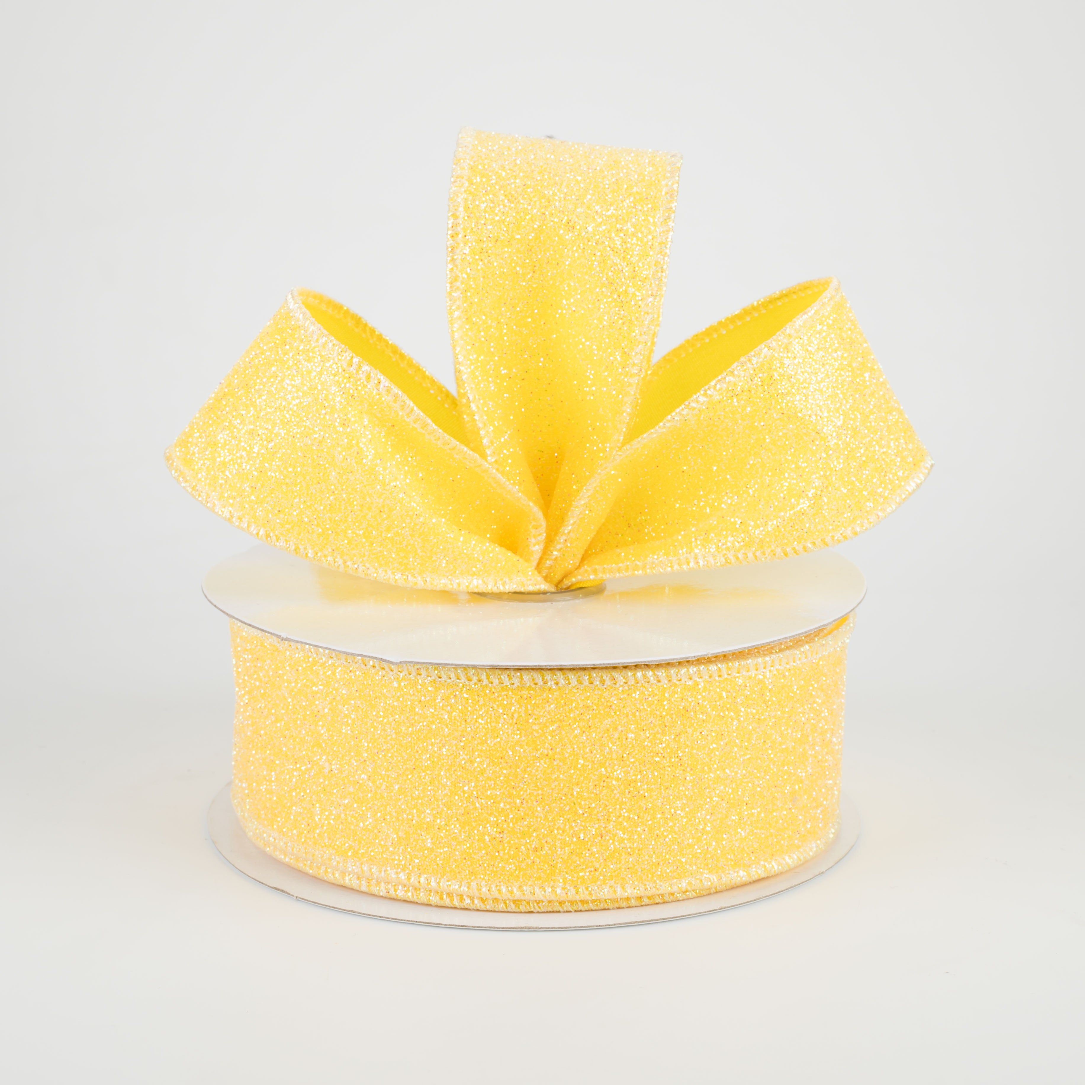 1.5" Iridescent Glitter Satin Ribbon: Yellow (10 Yards) Lifestyle Photo