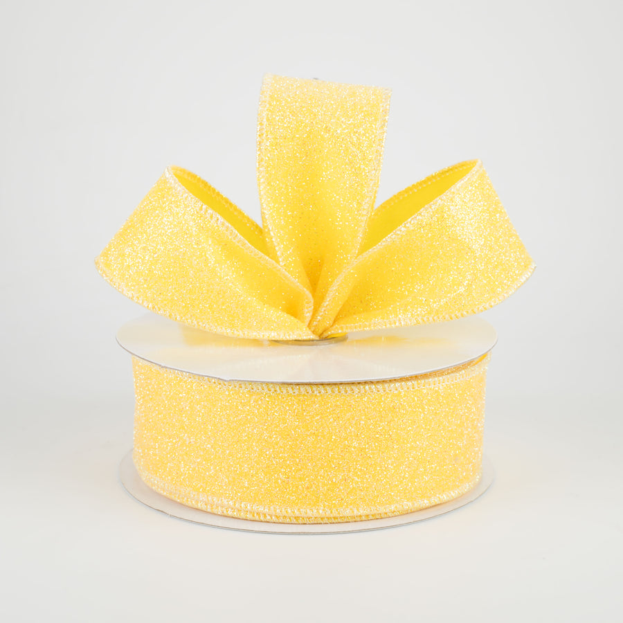 1.5" Iridescent Glitter Satin Ribbon: Yellow (10 Yards) Lifestyle Photo