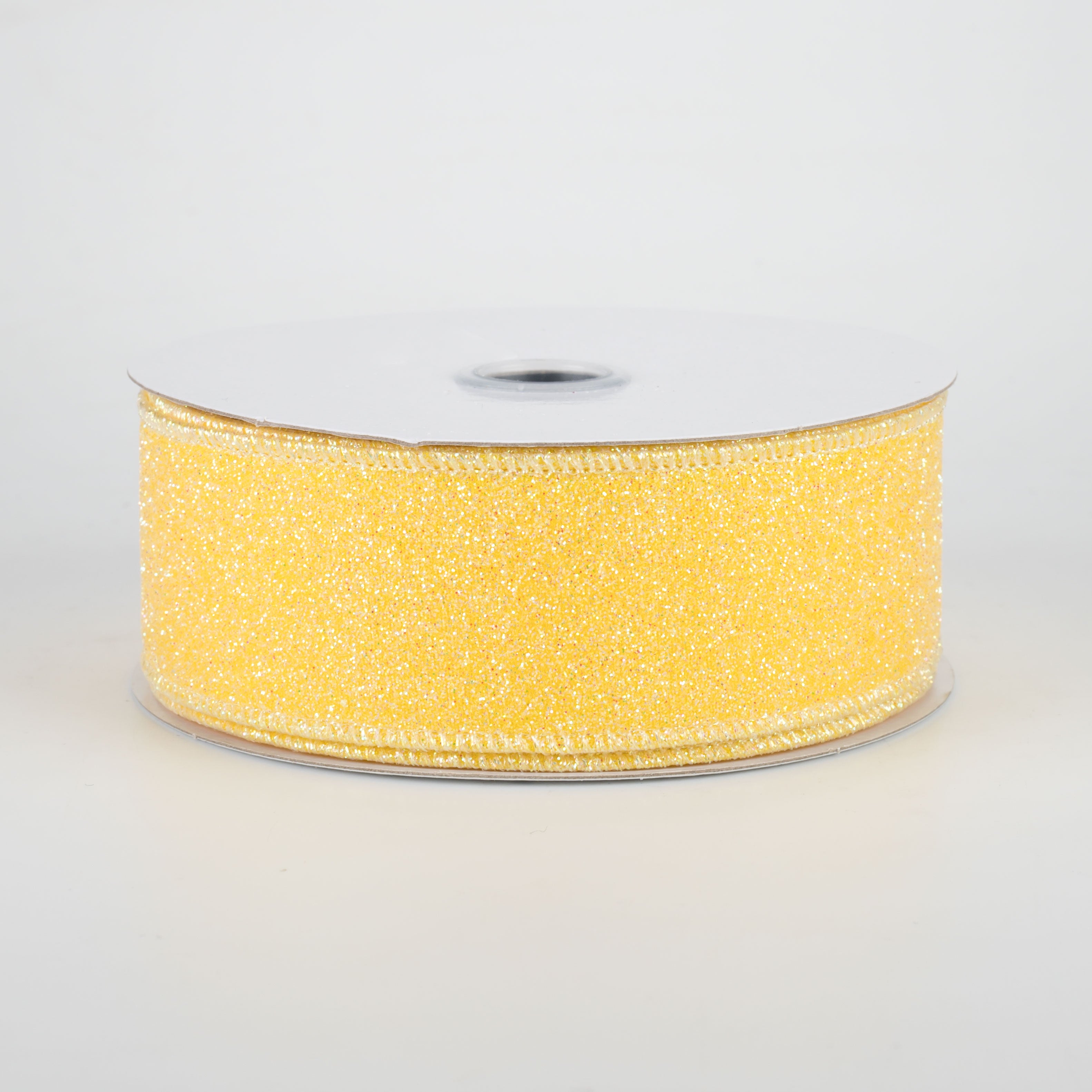 1.5" Iridescent Glitter Satin Ribbon: Yellow (10 Yards)