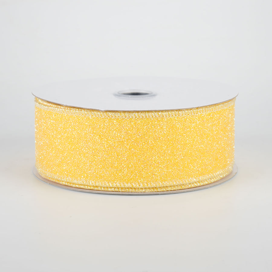 1.5" Iridescent Glitter Satin Ribbon: Yellow (10 Yards)