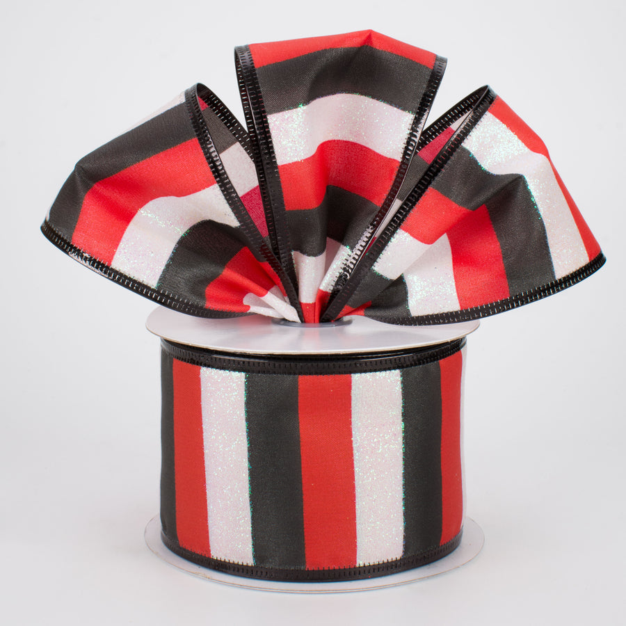 2.5" Iridescent Glitter Stripes Ribbon: Red, Black, White (10 Yards) Lifestyle Photo