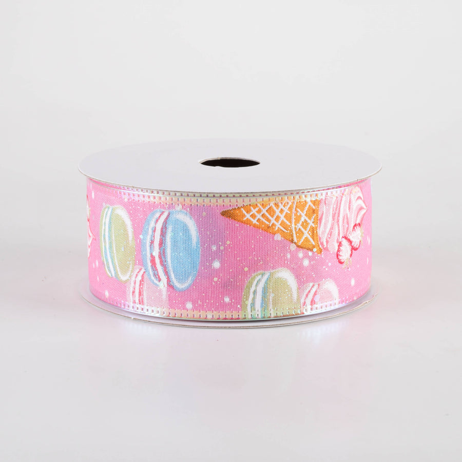 1.5" Iridescent Ice Cream & Macarons Ribbon: Pink (10 Yards) Item Number: 76464-09-03