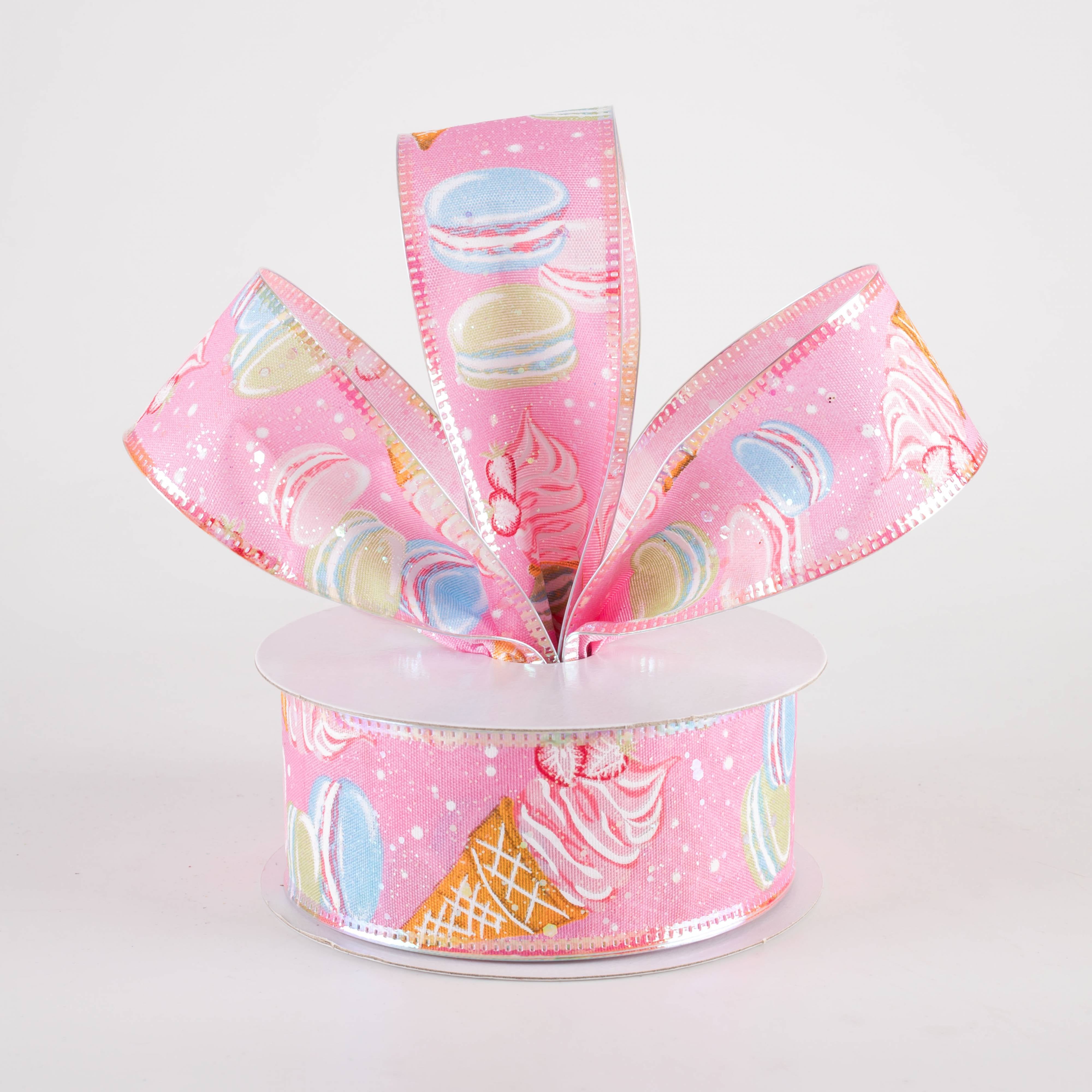 1.5" Iridescent Ice Cream & Macarons Ribbon: Pink (10 Yards) Lifestyle Photo