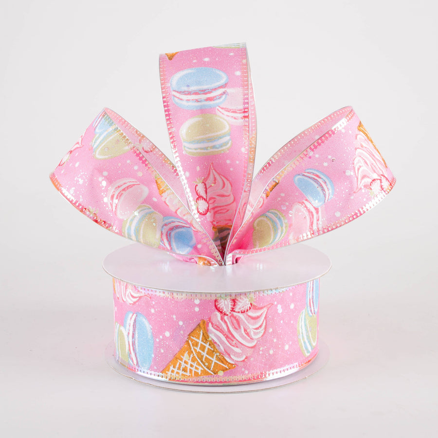 1.5" Iridescent Ice Cream & Macarons Ribbon: Pink (10 Yards) Lifestyle Photo