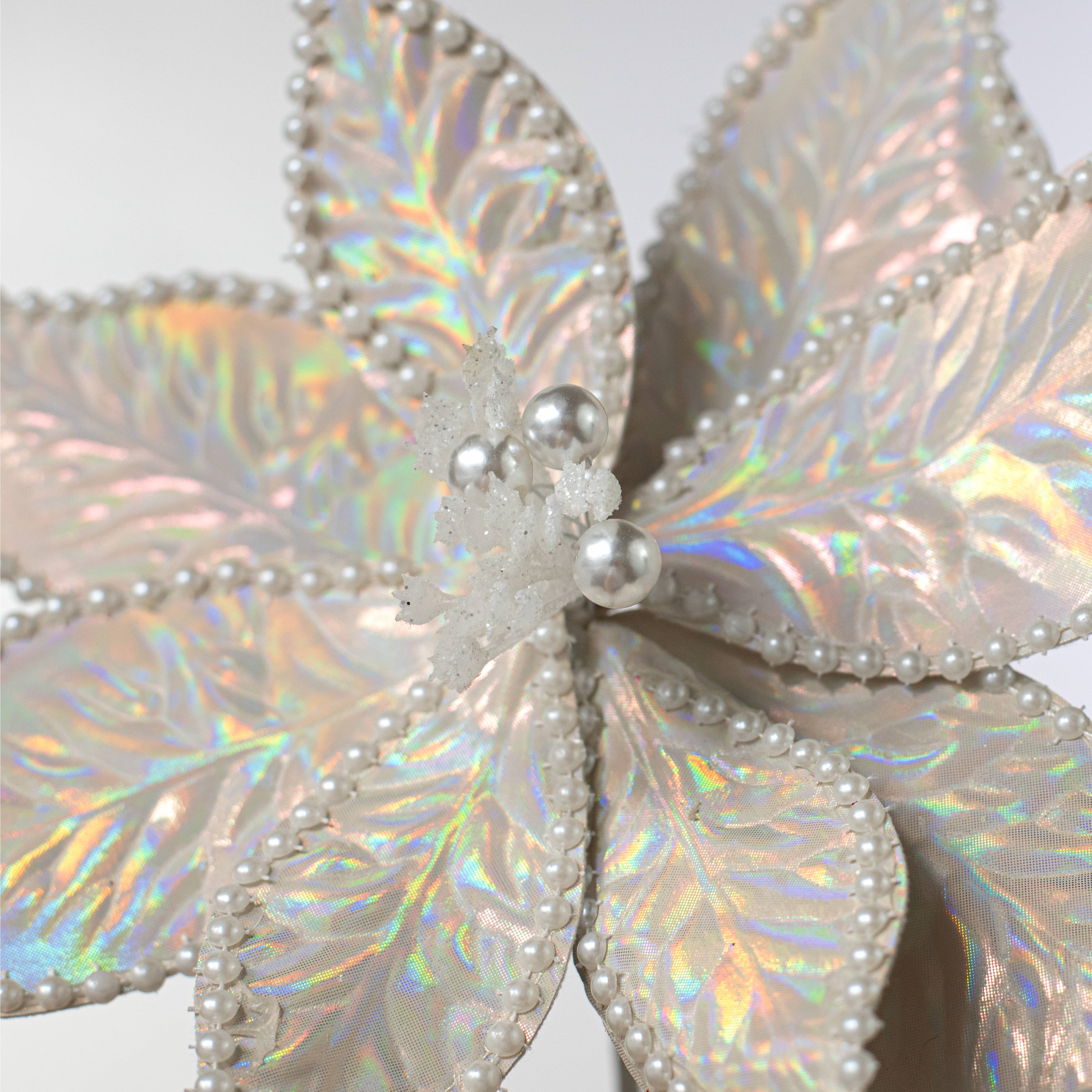 24" Iridescent Poinsettia Pearl Stem: White Lifestyle Photo