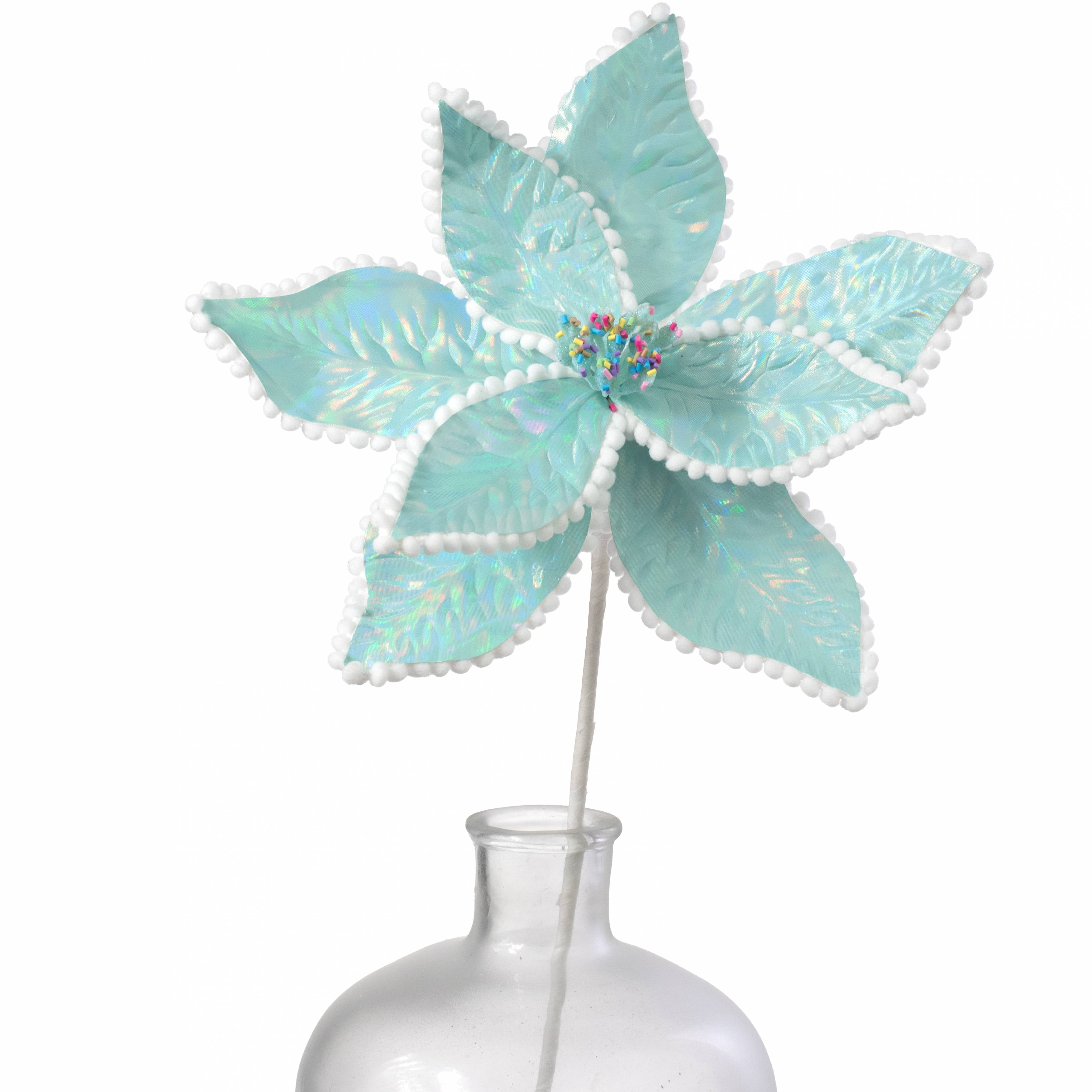 24" Iridescent Poinsettia Sprinkles Stem: Ice Blue Item Number: 86057BL
