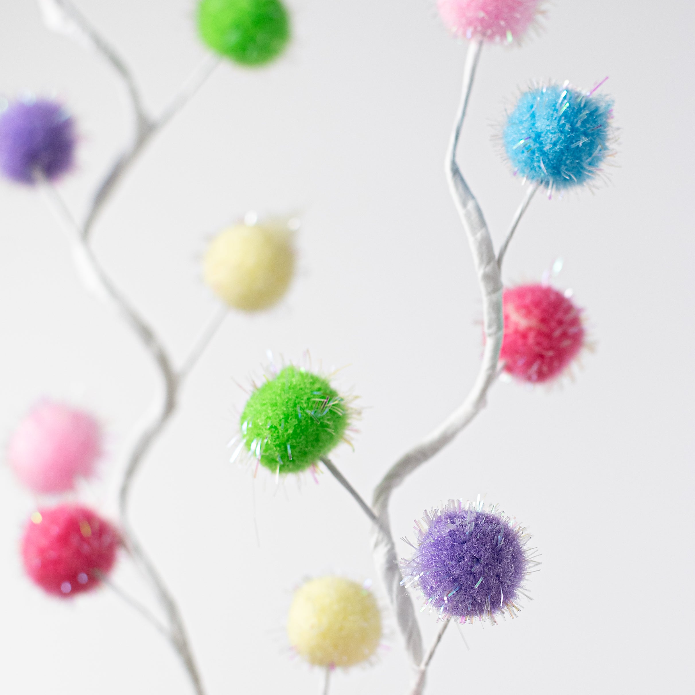 35" Iridescent Pom Pom Curly Spray: Multi-Color Lifestyle Photo