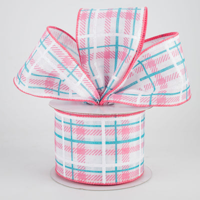 2.5" Iridescent Print Plaid Ribbon: Coral, Aqua, White (10 Yards) Lifestyle Photo