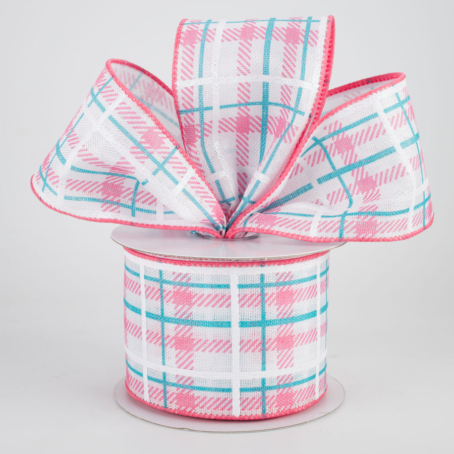 2.5" Iridescent Print Plaid Ribbon: Coral, Aqua, White (10 Yards) Lifestyle Photo