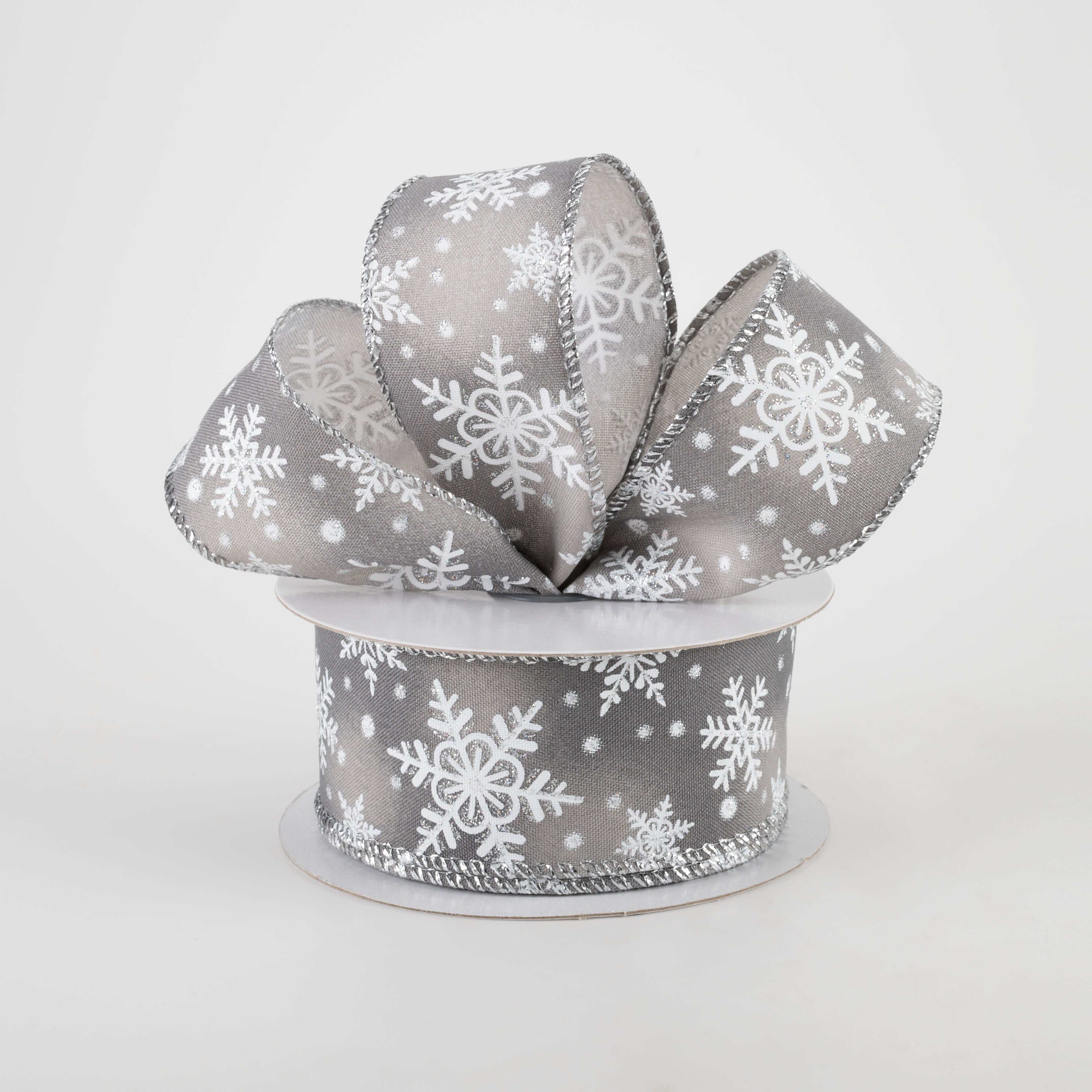 1.5" Iridescent Snowflake Ribbon: Grey (10 Yards) Lifestyle Photo