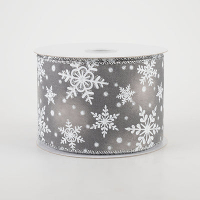 2.5" Iridescent Snowflake Ribbon: Grey (10 Yards)