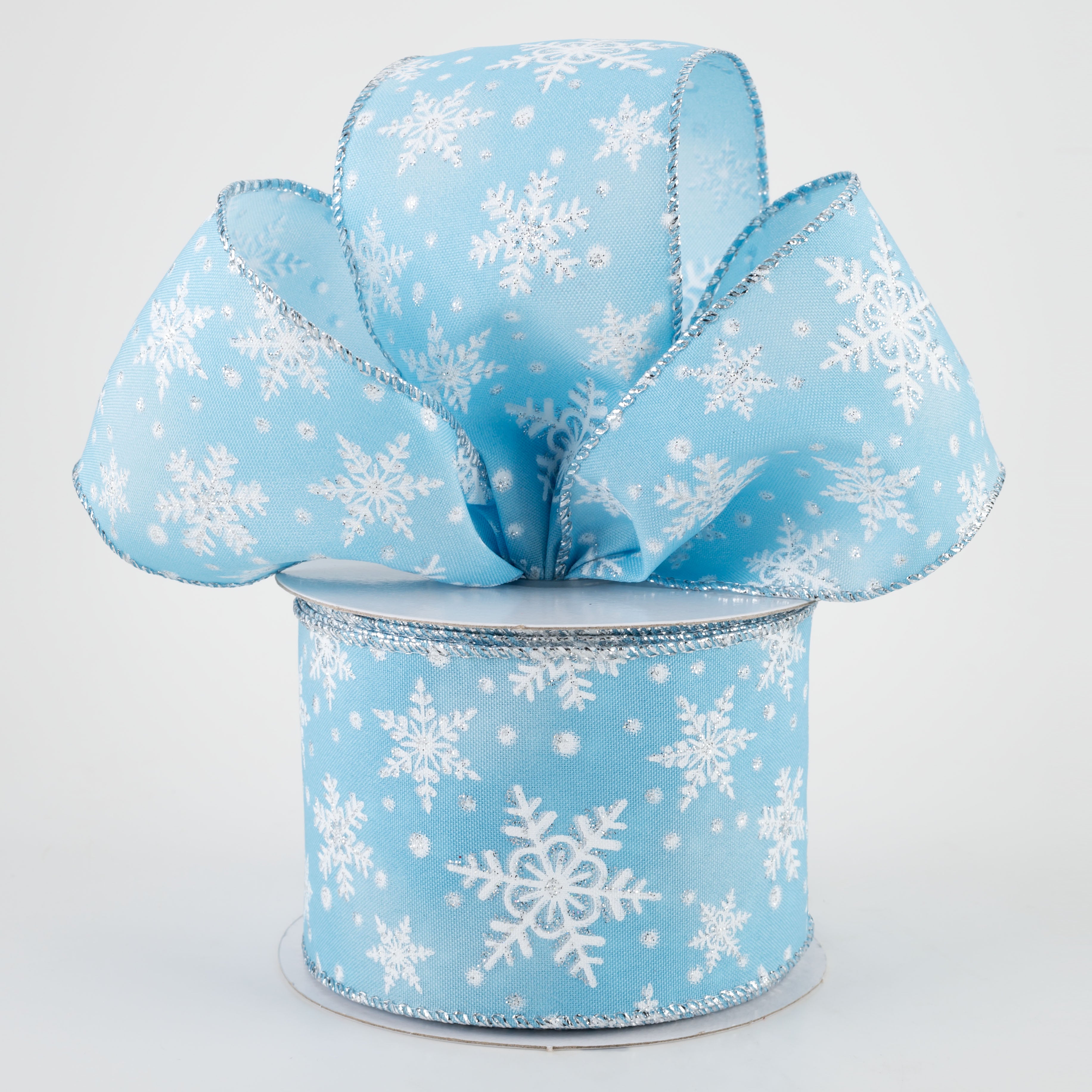 2.5" Iridescent Snowflake Ribbon: Light Blue (10 Yards) Lifestyle Photo