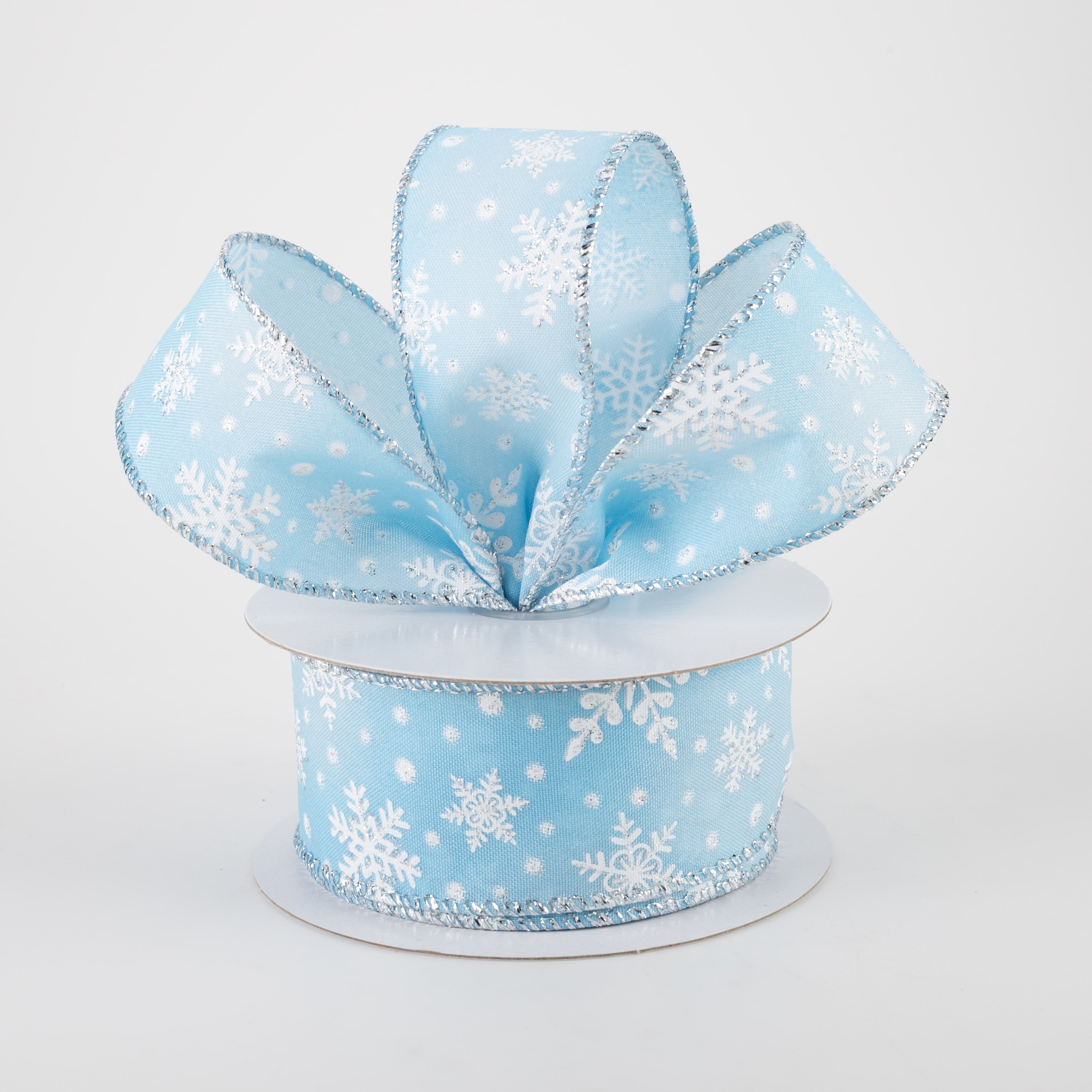 1.5" Iridescent Snowflake Ribbon: Light Blue (10 Yards) Lifestyle Photo