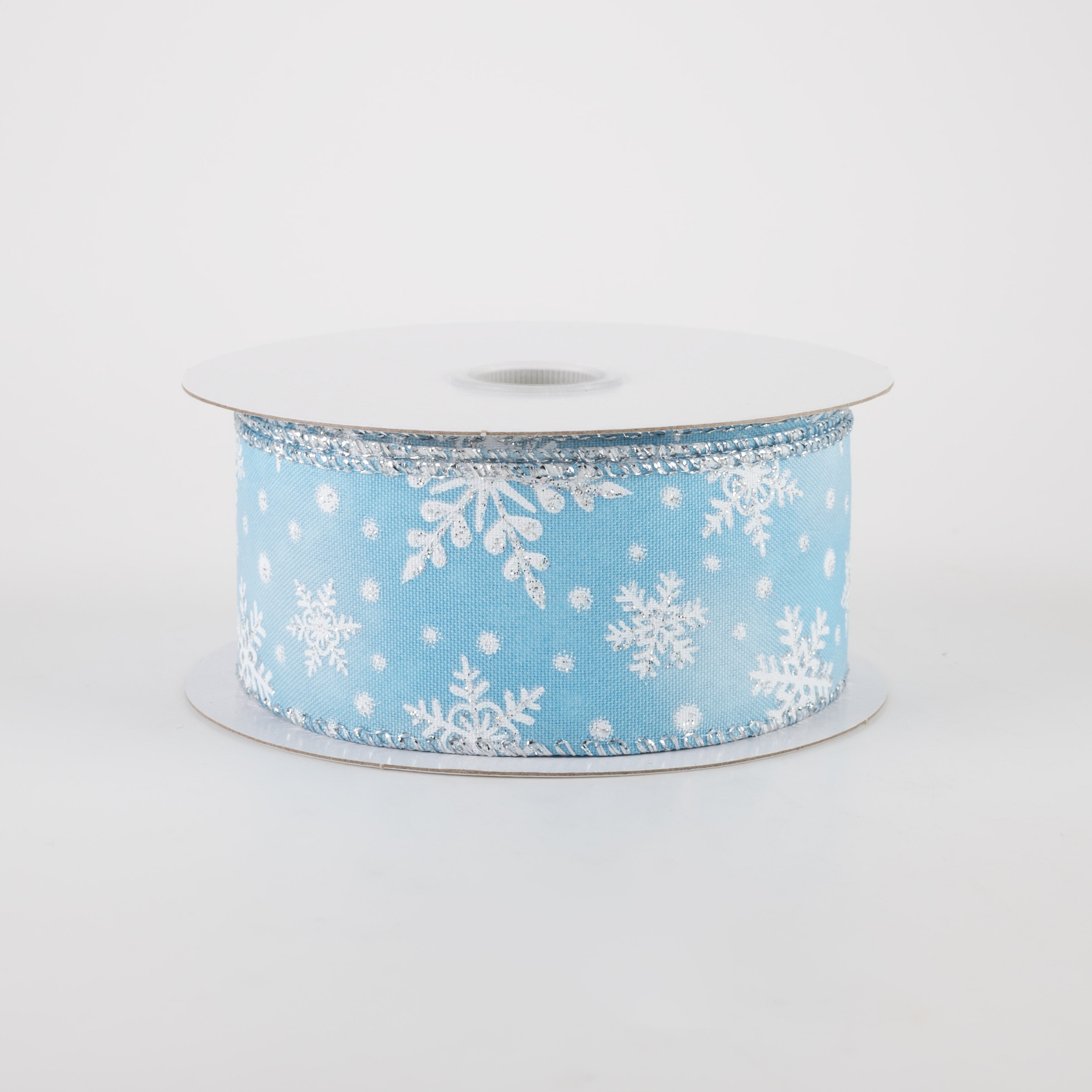 1.5" Iridescent Snowflake Ribbon: Light Blue (10 Yards)