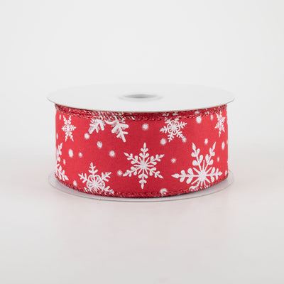 1.5" Iridescent Snowflake Ribbon: Red (10 Yards)