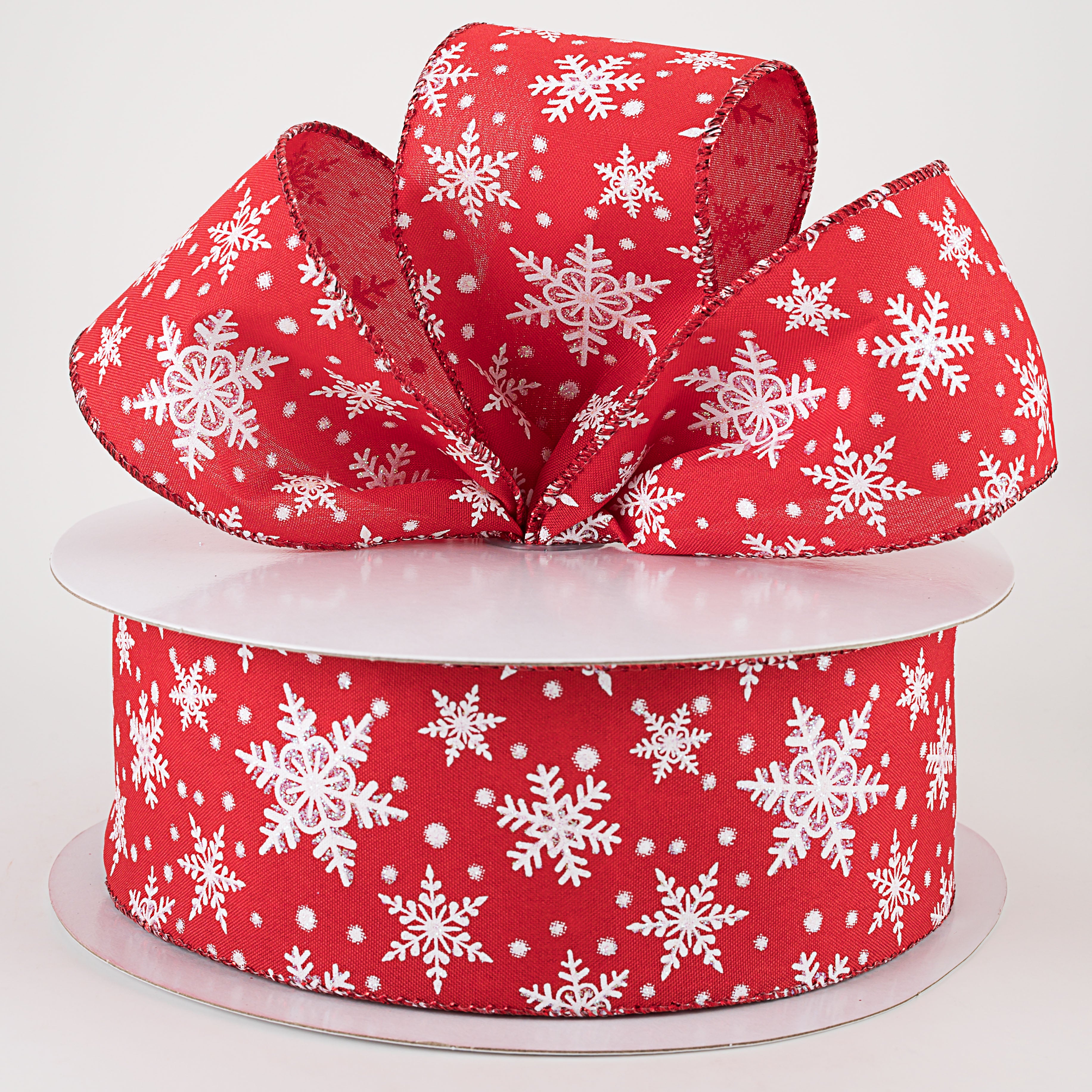 2.5" Iridescent Snowflake Ribbon: Red (50 Yards) Lifestyle Photo